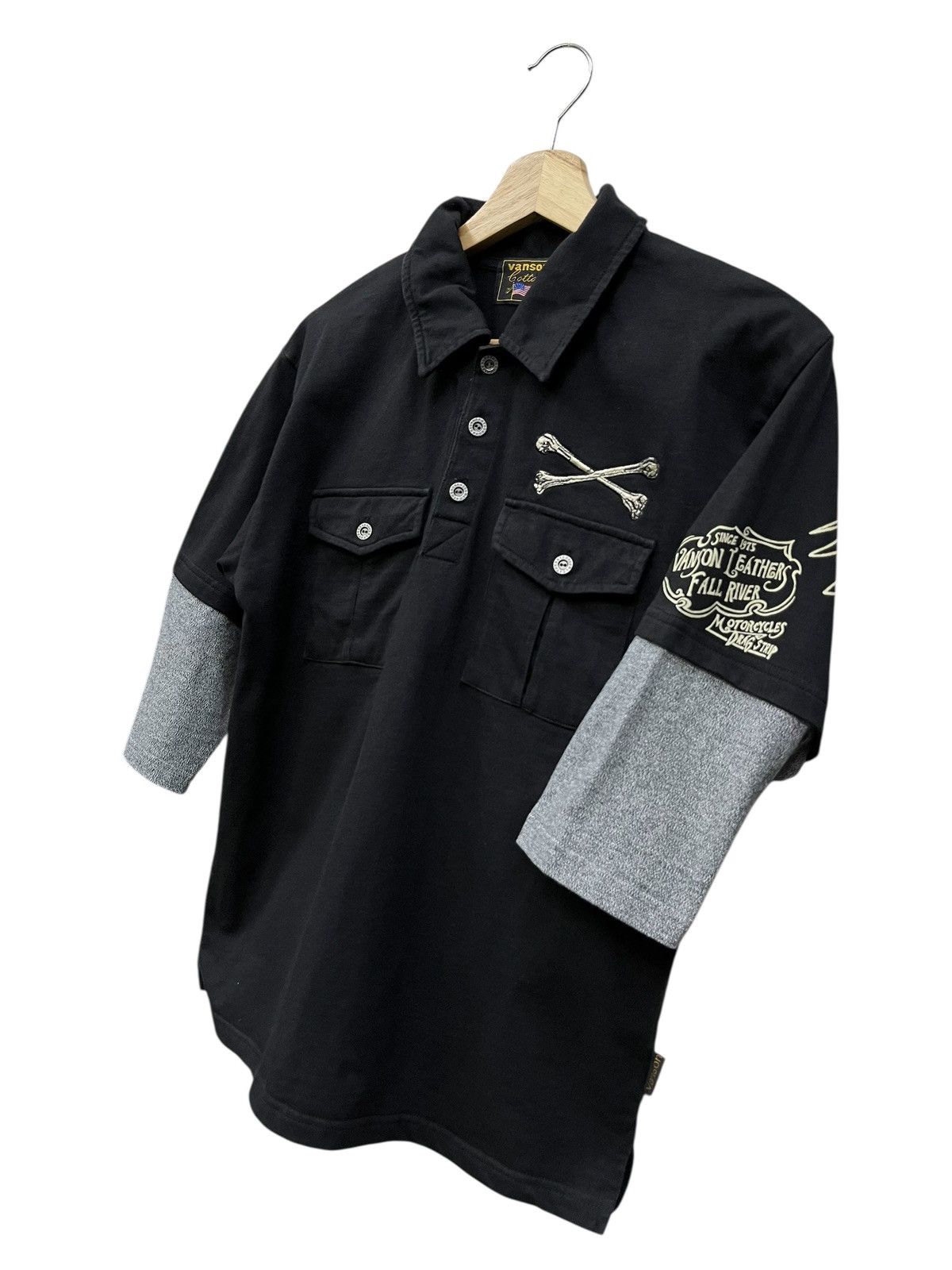 Vanson Leathers Vanson Double Skull Wings Crossbone Punk Biker Polo Size US S / EU 44-46 / 1 - 3 Thumbnail