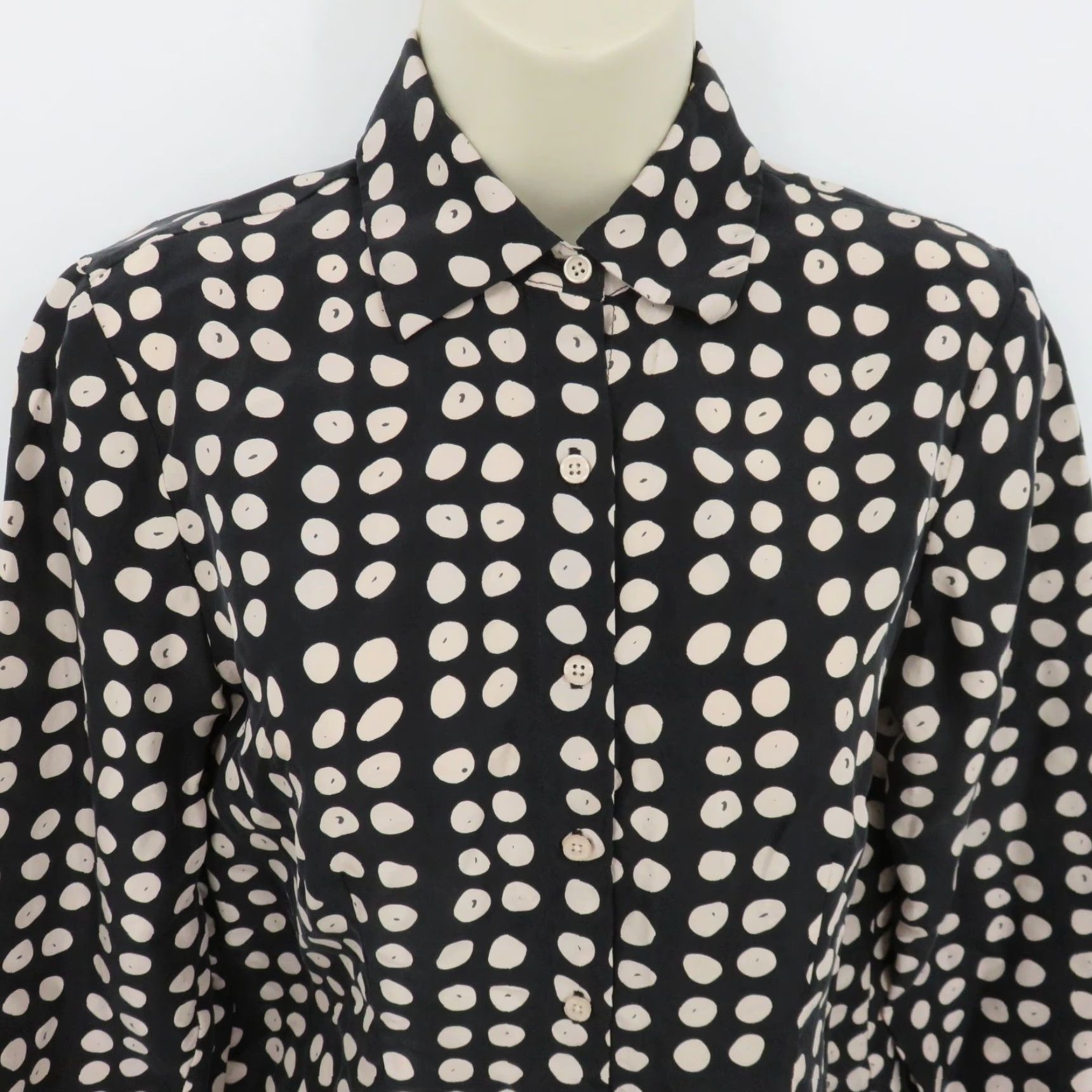 Vintage Cabi Button-Up Shirt Womens XS Black Silk Polka Dot Collar Long Sleeve Size XS / US 0-2 / IT 36-38 - 2 Thumbnail