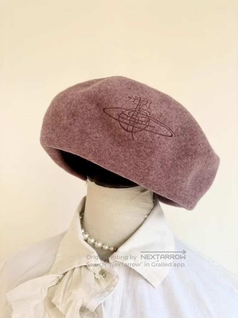 Vivienne Westwood Vivienne Westwood Pink Saturn Graffiti Embroidered Beret Size ONE SIZE - 2 Thumbnail