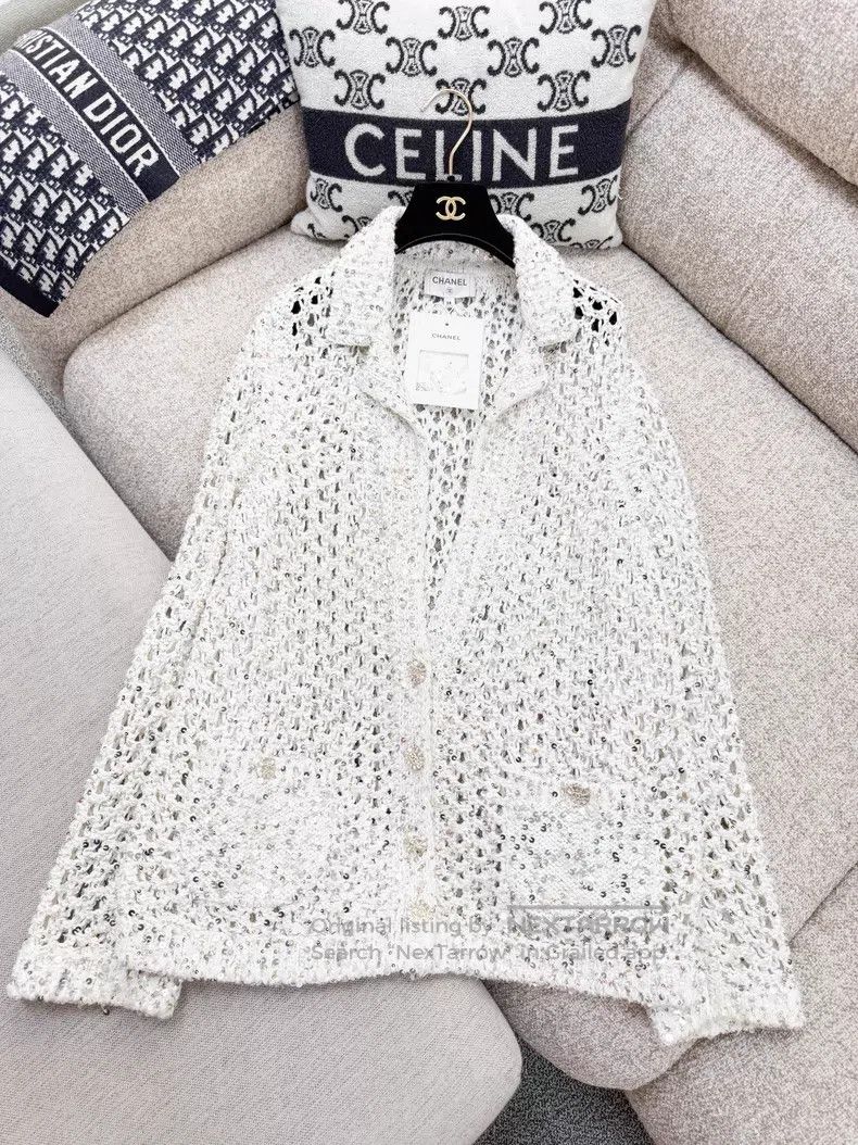 Chanel Chanel Hollow-out knitted sequin diamond buckle knitted ca Size XS / US 0-2 / IT 36-38 - 2 Thumbnail