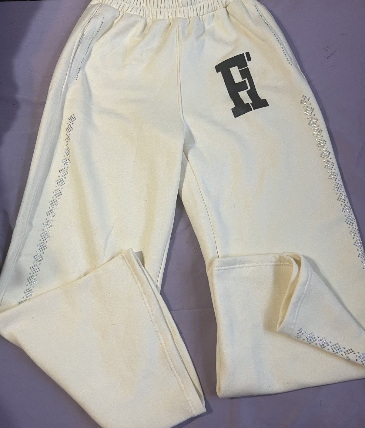 Other Custom cream rhinestone sweats Size US 30 / EU 46 - 1 Thumbnail
