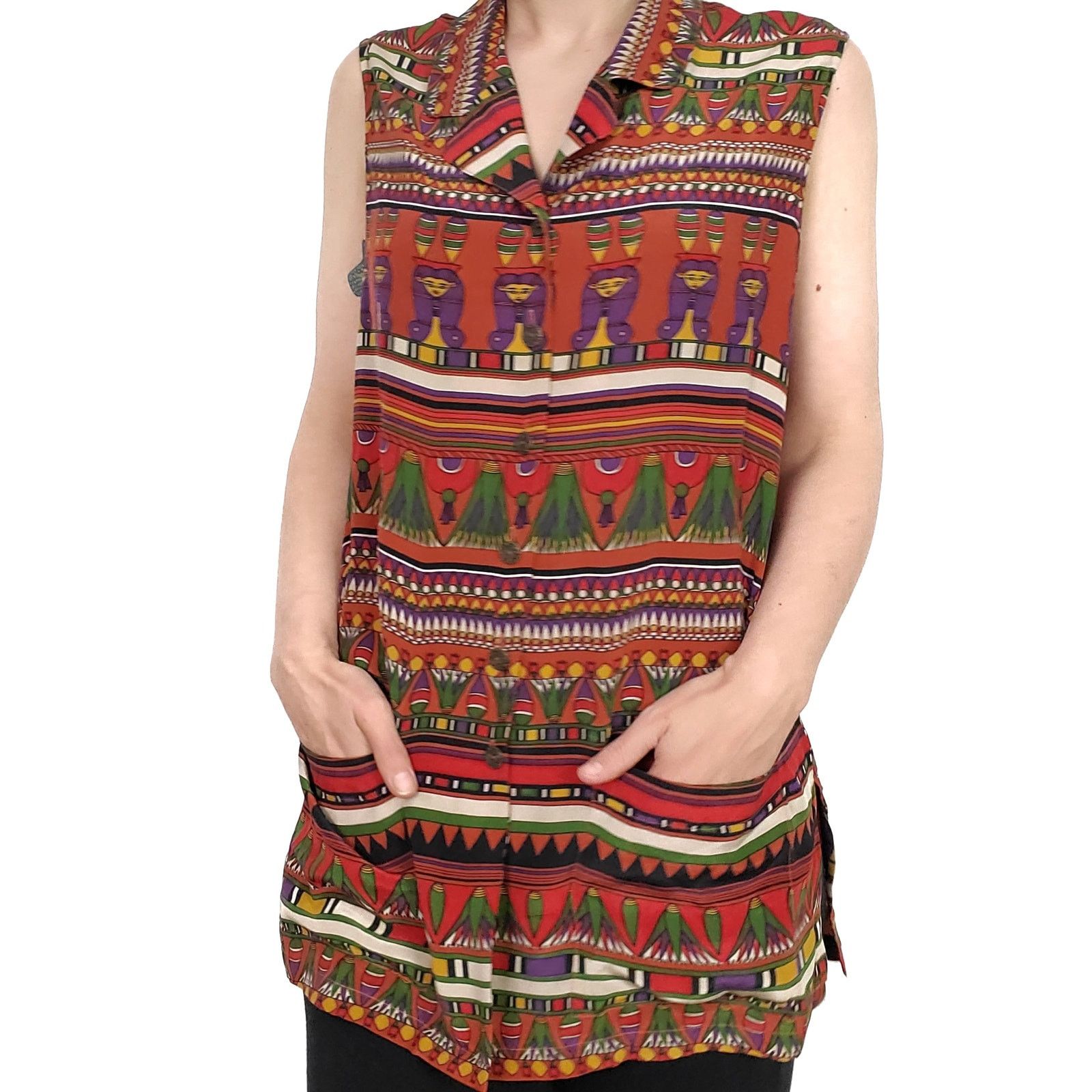 Other Vintage Silk Collared Sleeveless Top Egyptian 90s Pockets M Size M / US 6-8 / IT 42-44 - 3 Thumbnail