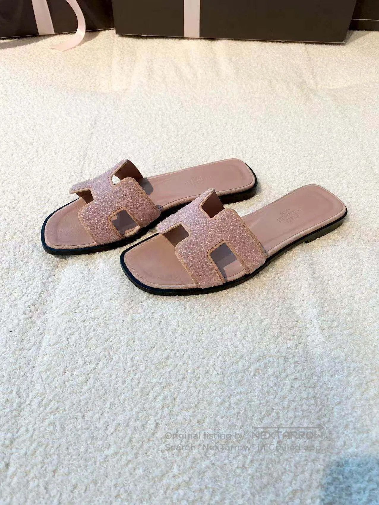 Hermes Hermes Glitter pink diamond H slippers| Size US 5 / IT 35 - 1 Thumbnail
