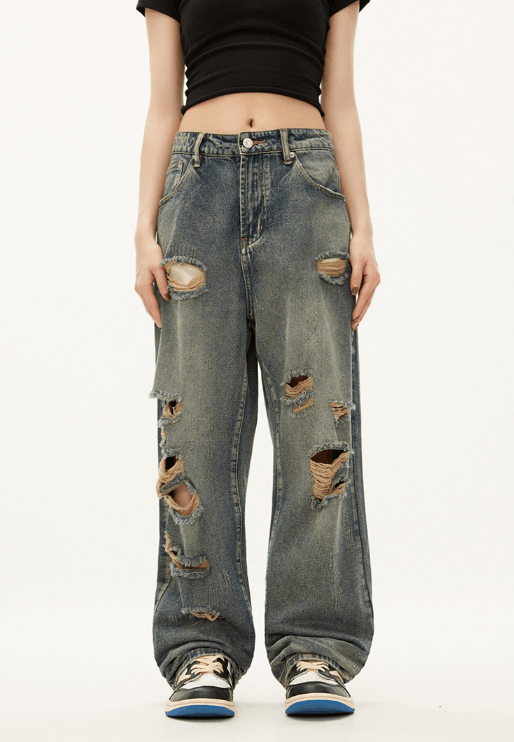 Japanese Brand × Jean American street style men's hiphop straight ripped jeans Size US 32 / EU 48 - 1 Thumbnail