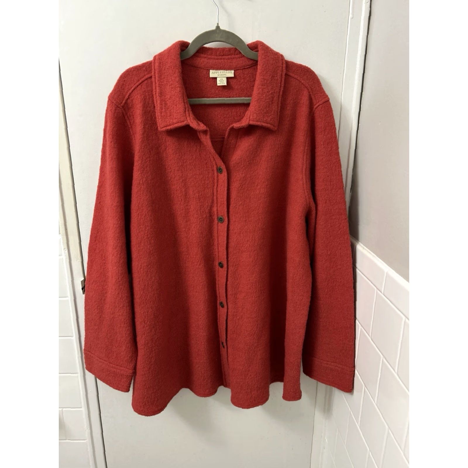 Vintage VINTAGE Appleseed's Shirt Jacket Womens 2X Red 100% Wool Button-Front Long Sleeve Coat Size XXL / US 16-18 / IT 52-54 - 2 Thumbnail