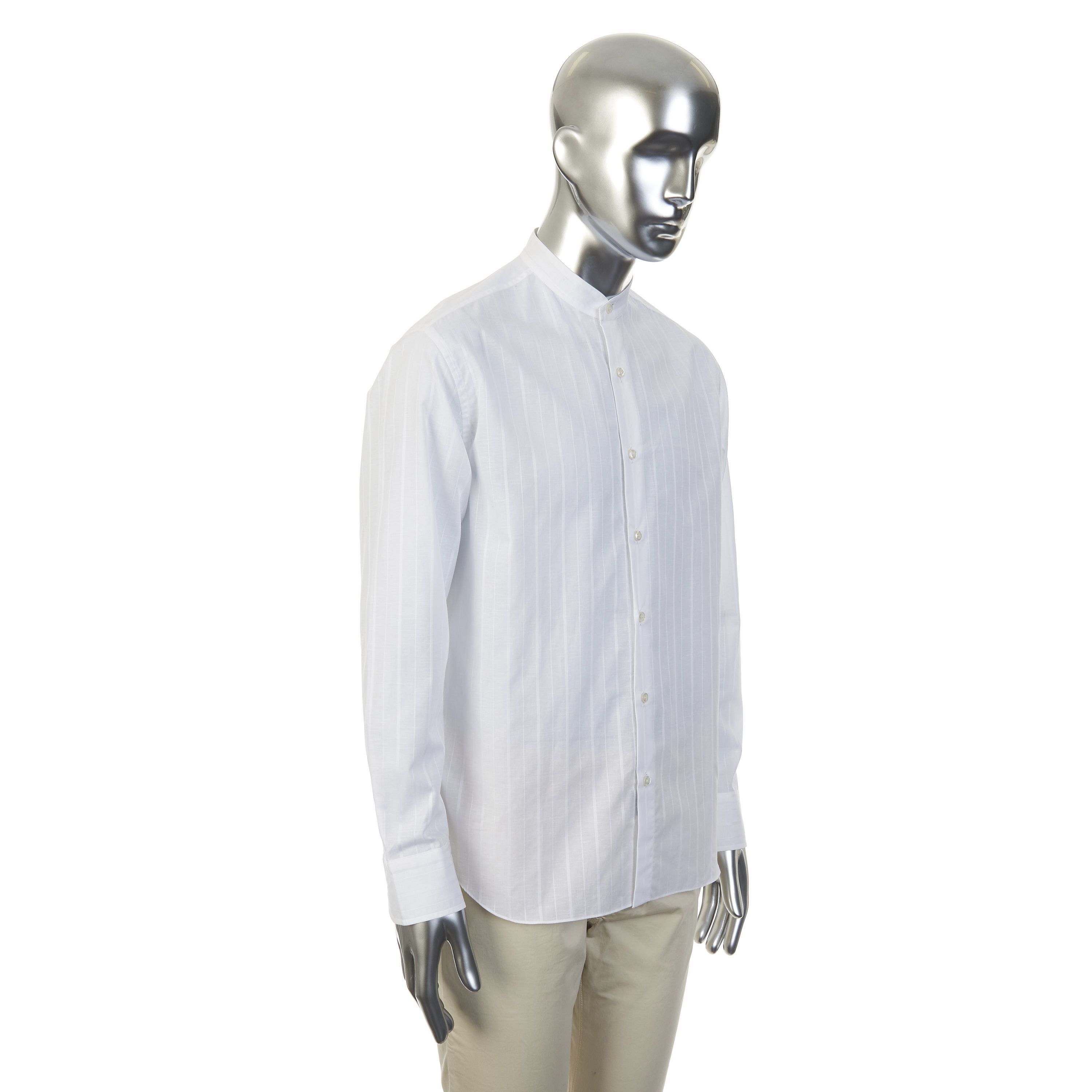 Brioni Mandarin Collar Shirt - Cotton & Linen, Jacquard Stripe Size US M / EU 48-50 / 2 - 9 Thumbnail