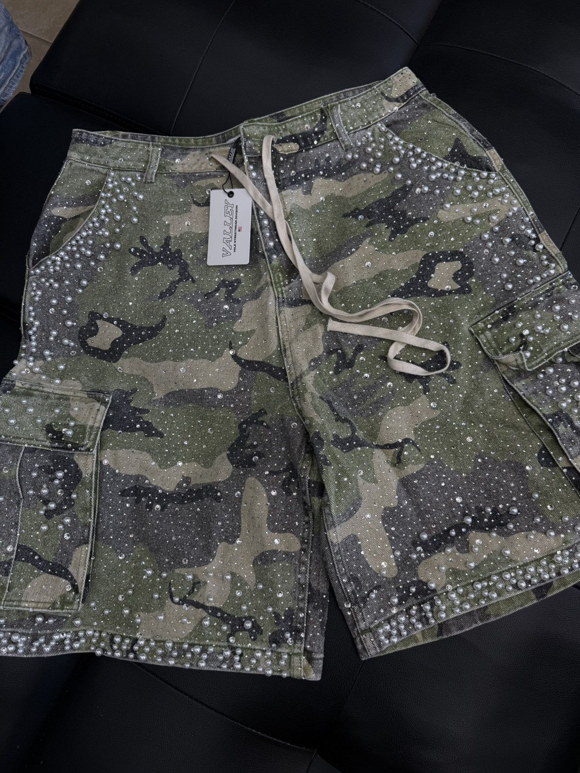 Vale Valley Rhinestone Crystal Shorts Denim Green Camo Size 30 Size US 30 / EU 46 - 4 Thumbnail