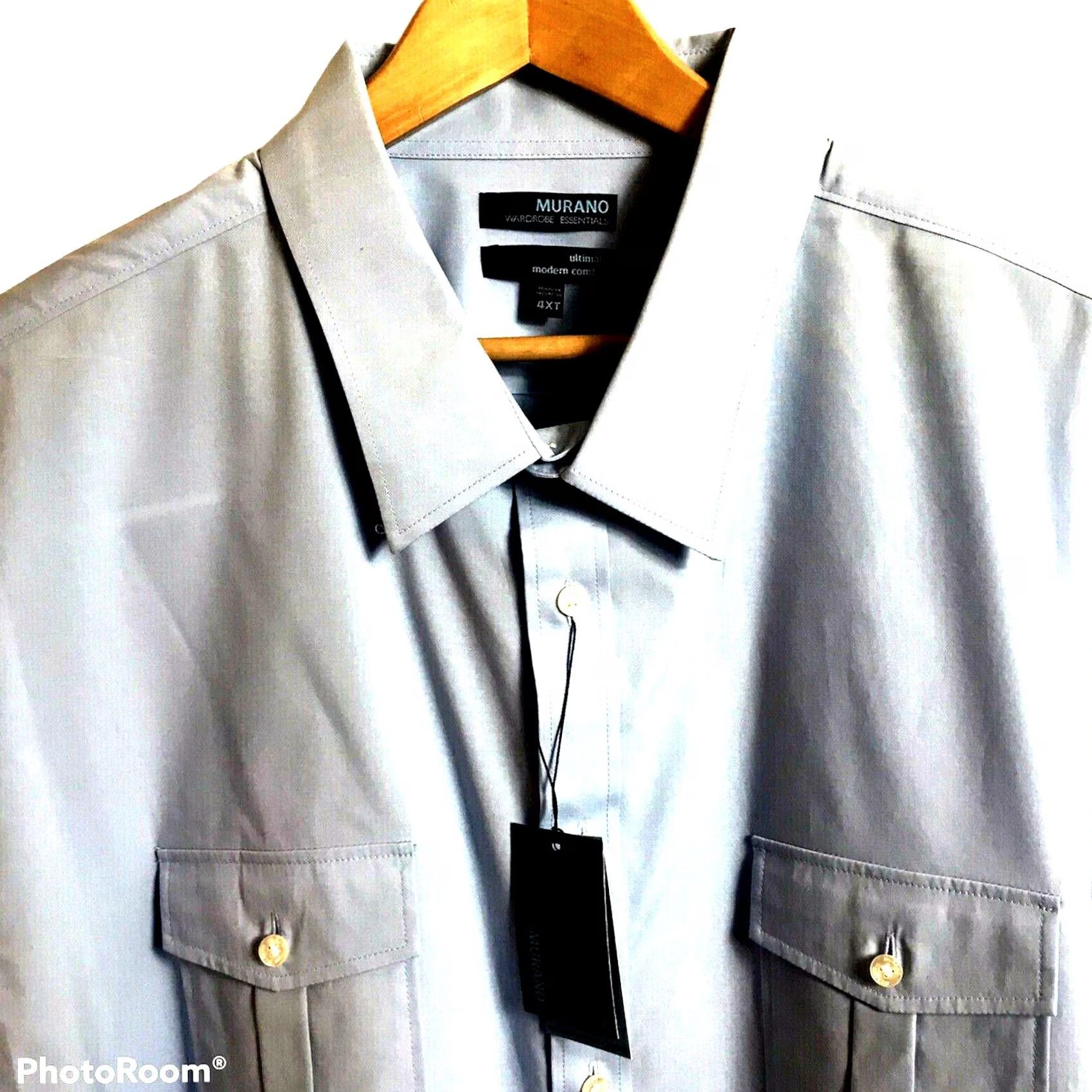 Murano Murano Utility Shirt Mens 4XLT Big Tall Light Blue Button Up Roll-Up Sleeves NEW Size US XXL / EU 58 / 5 - 3 Thumbnail
