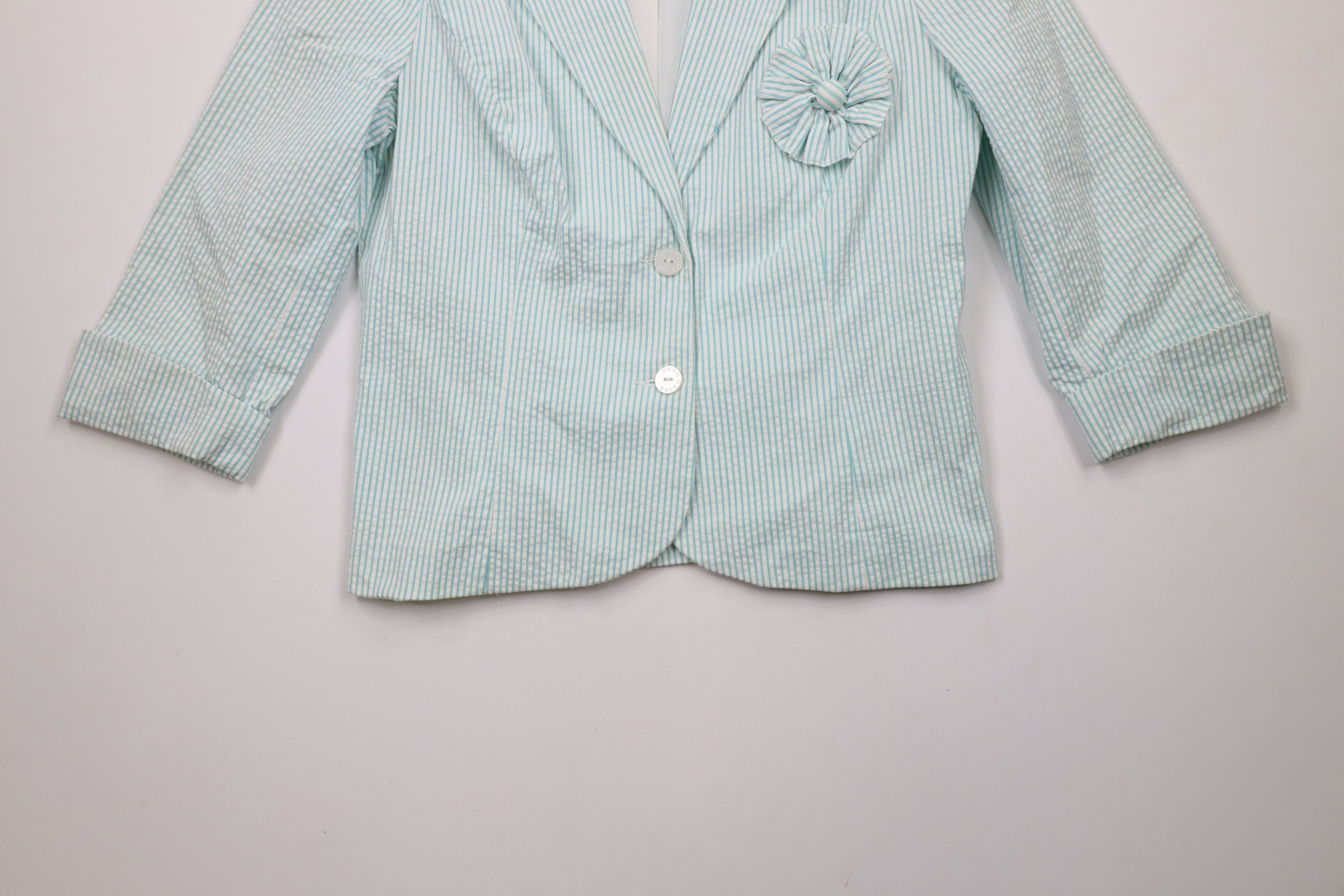 Vintage New Gene Meyer 2 Piece Striped Seersucker Flower Suit Size XL / US 12-14 / IT 48-50 - 2 Thumbnail