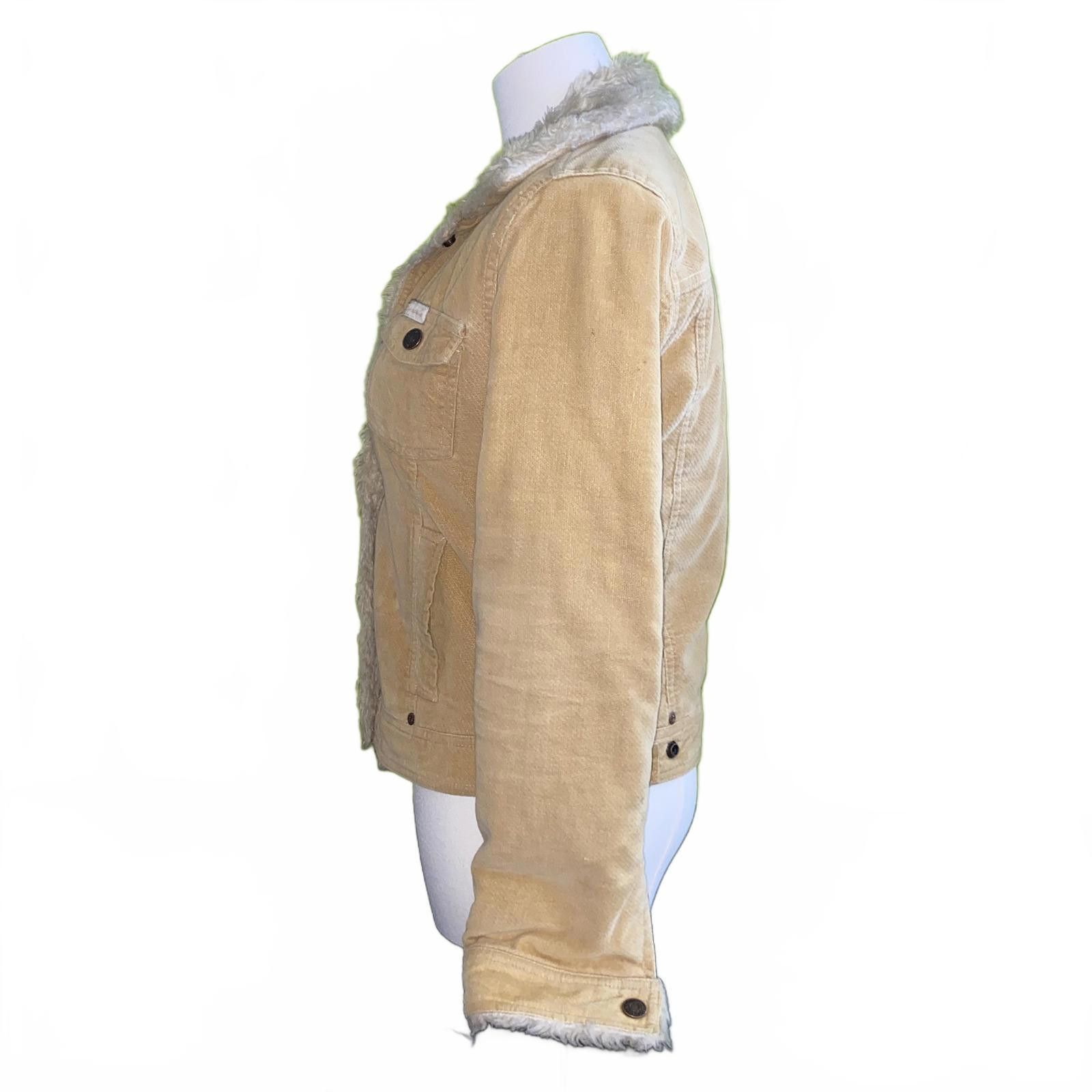 Aeropostale Y2k Khaki corduroy coat jacket fur neck XS Vintage Size XS / US 0-2 / IT 36-38 - 2 Thumbnail
