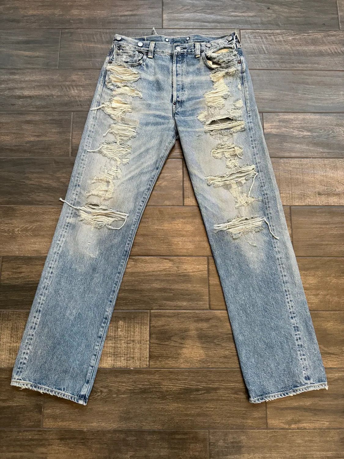 image of Kenzo X Levi's 1933 501 Distressed Denim Jeans in Blue, Men's (Size 32)