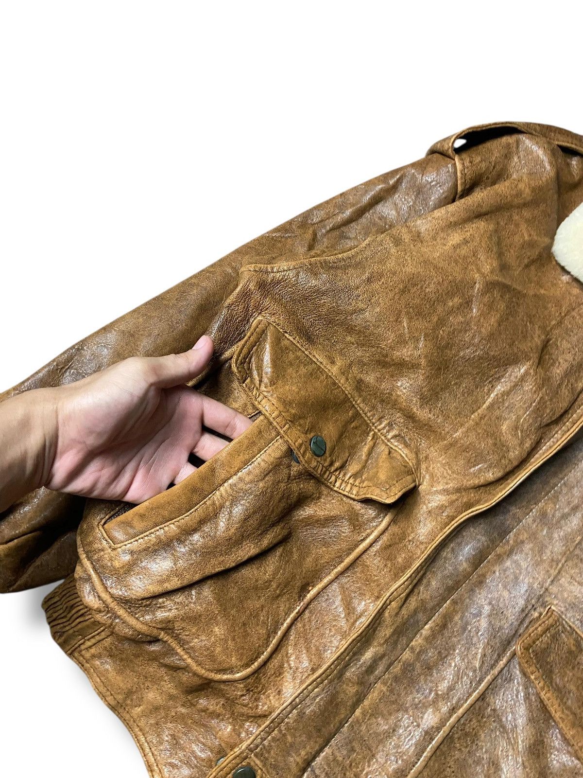 Japanese Brand Japanese Brand Leather Jacket with Sherpa Collar (153) Size US M / EU 48-50 / 2 - 2 Thumbnail