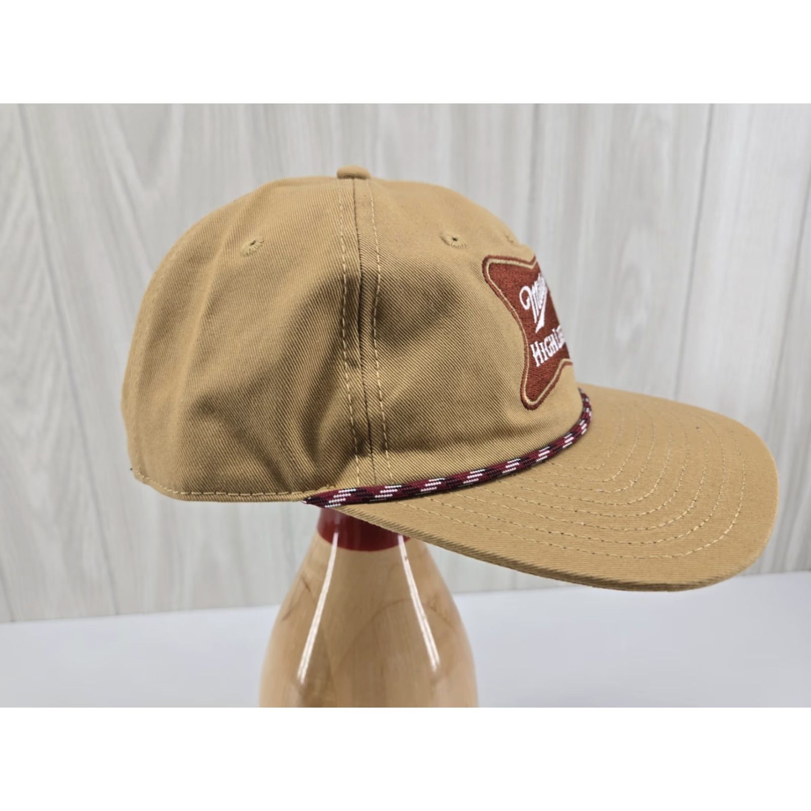 Vintage Miller High Life Hat Cap Snap Back Brown Khaki Rope Trucker Logo Beer Adult Mens Mens Cap Hat Time 80s Retro Size ONE SIZE - 5 Thumbnail