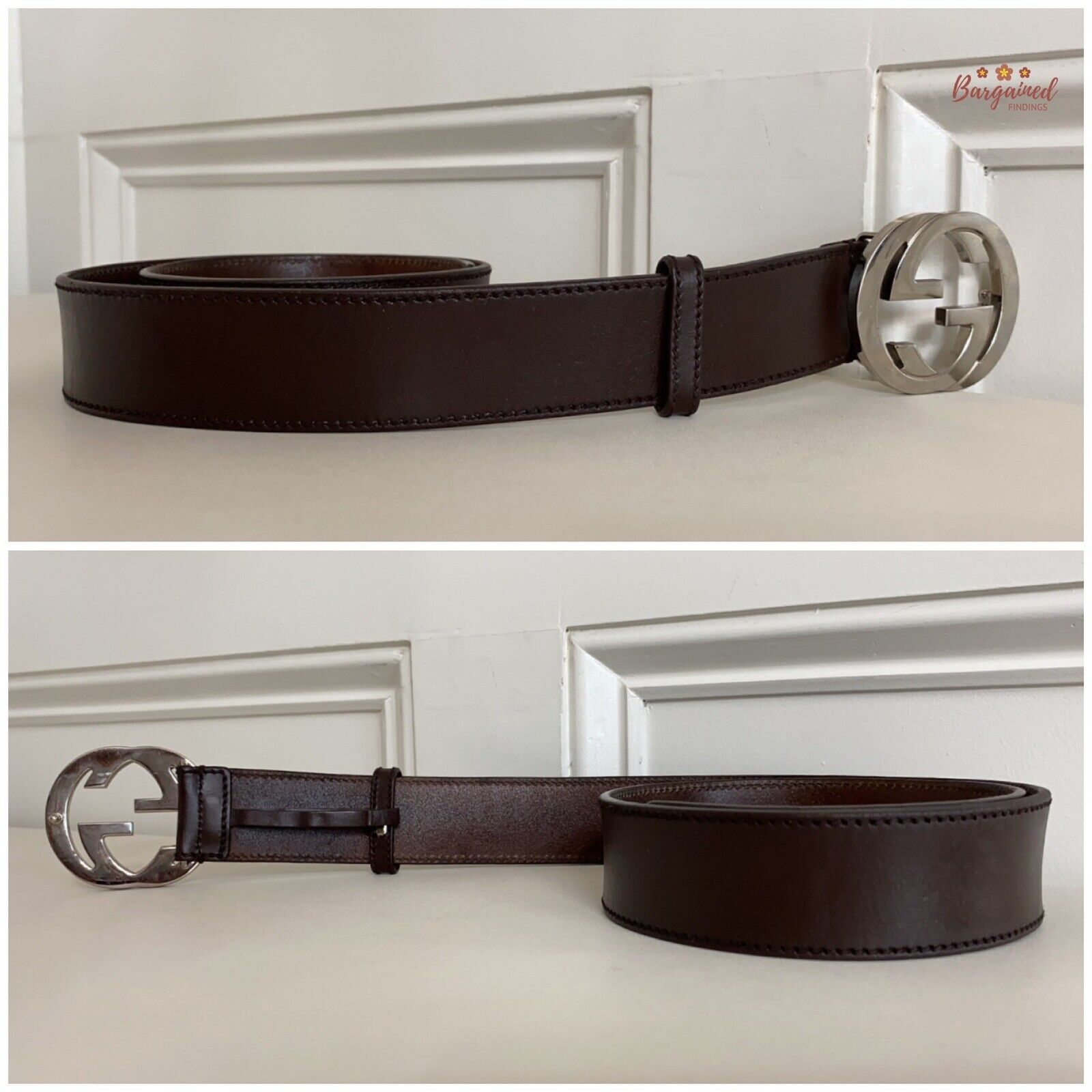 Gucci Gucci Brown Calfskin Leather Silver Interlocking Buckle Belt Size 30 - 3 Thumbnail