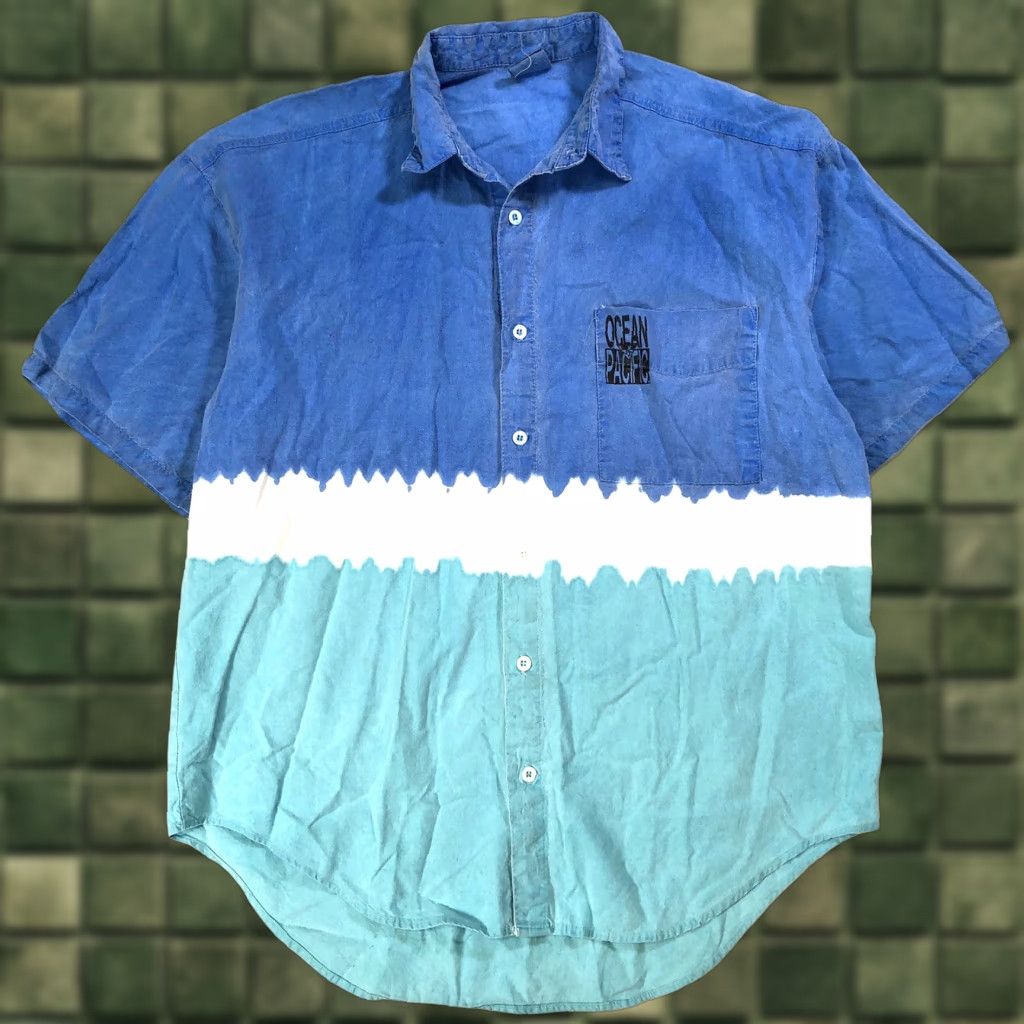 Ocean Pacific VINTAGE Ocean Pacific Tie Dye Button Up Shirt Blue Surf Graphic J21 M Adults 90s Shirt Size US M / EU 48-50 / 2 - 1 Thumbnail