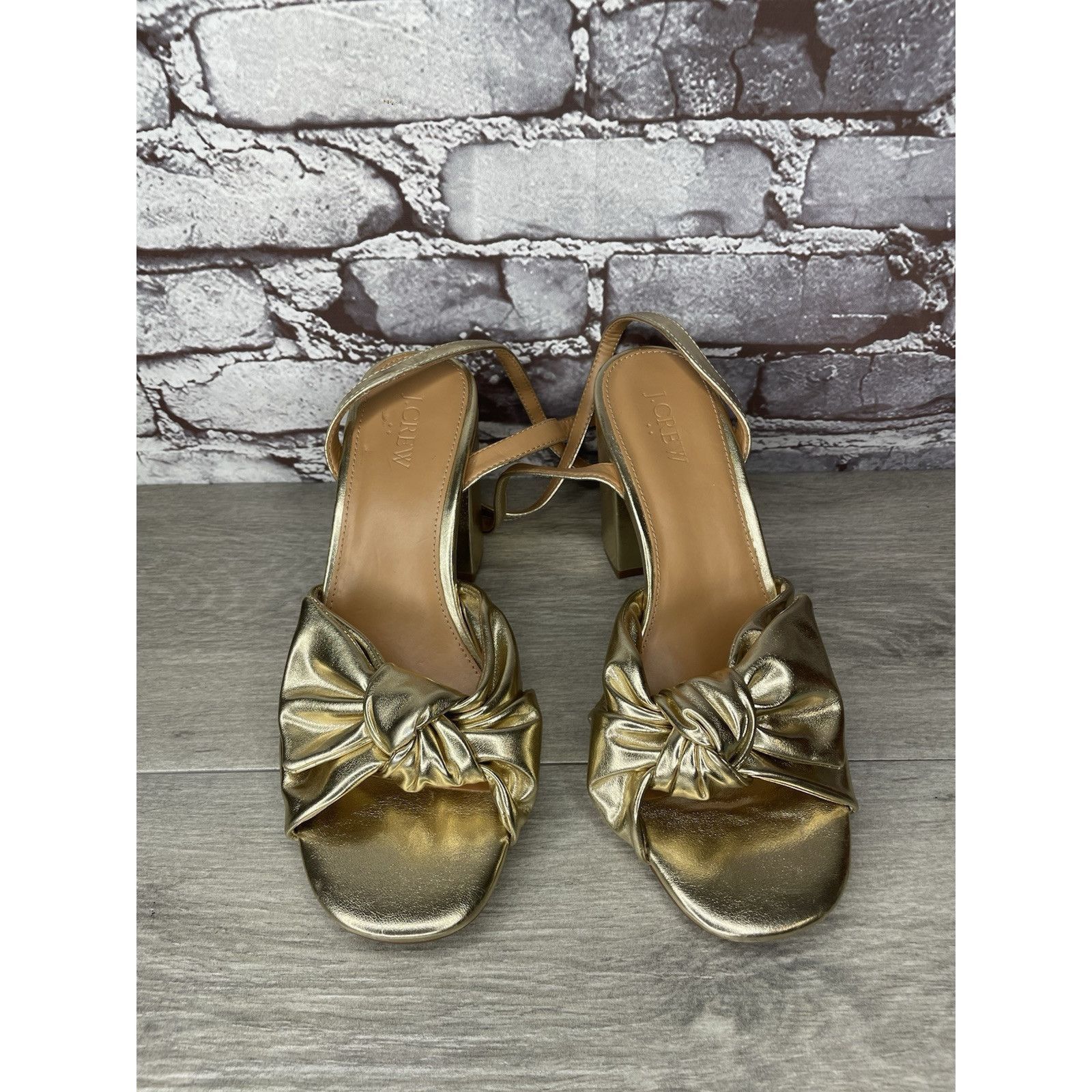 J.Crew J. Crew Gold Leather Knotted Heeled Ankle Strap Sandals Wome Size US 10.5 / IT 40.5 - 21 Thumbnail