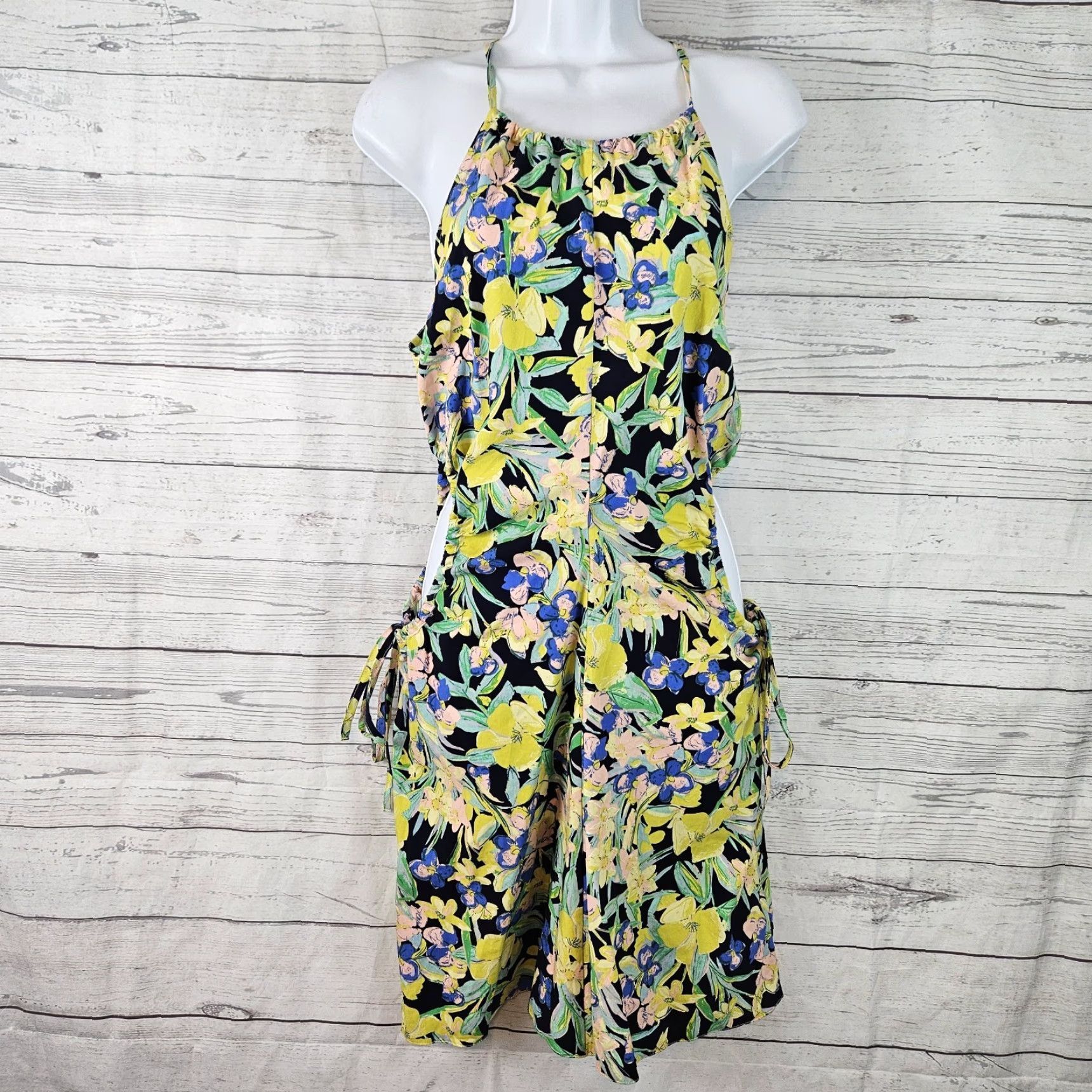Topshop Topshop Womens Dress Sz 6 Green Yellow Floral Sleeveless Cotton Mini Dress Womens Topshop Size 6 Green Floral Sleeveless Cotton Short Dress Size M / US 6-8 / IT 42-44 - 2 Thumbnail
