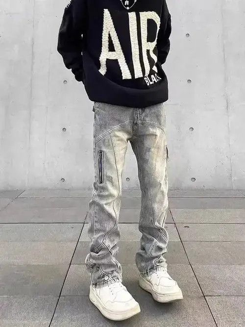 Japanese Brand × Jean Retro distressed yellow mud-dyed straight-leg zipper jeans Size US 32 / EU 48 - 4 Thumbnail