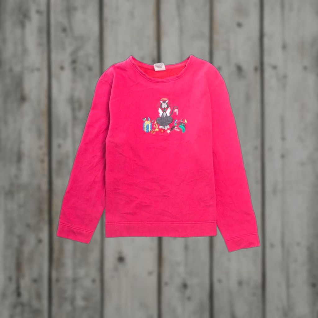 Vintage VINTAGE Red Ugly Christmas Sweatshirt 1990s Large Cotton Polyester Cats Christmas Womens Mens 42 Chest Ragstock Size L / US 10 / IT 46 - 1 Thumbnail