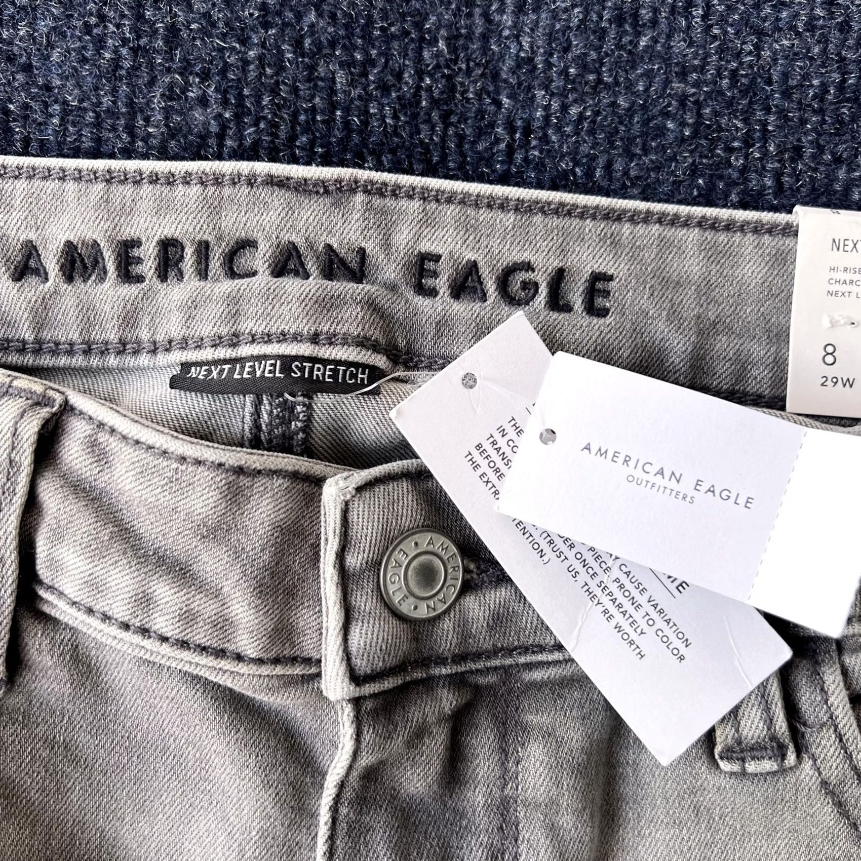 Vintage American Eagle Jeans Womens 8 29W Short Charcoal Hi-Rise Jegging Distressed 3963 Size 30" / US 8 / IT 44 - 2 Thumbnail