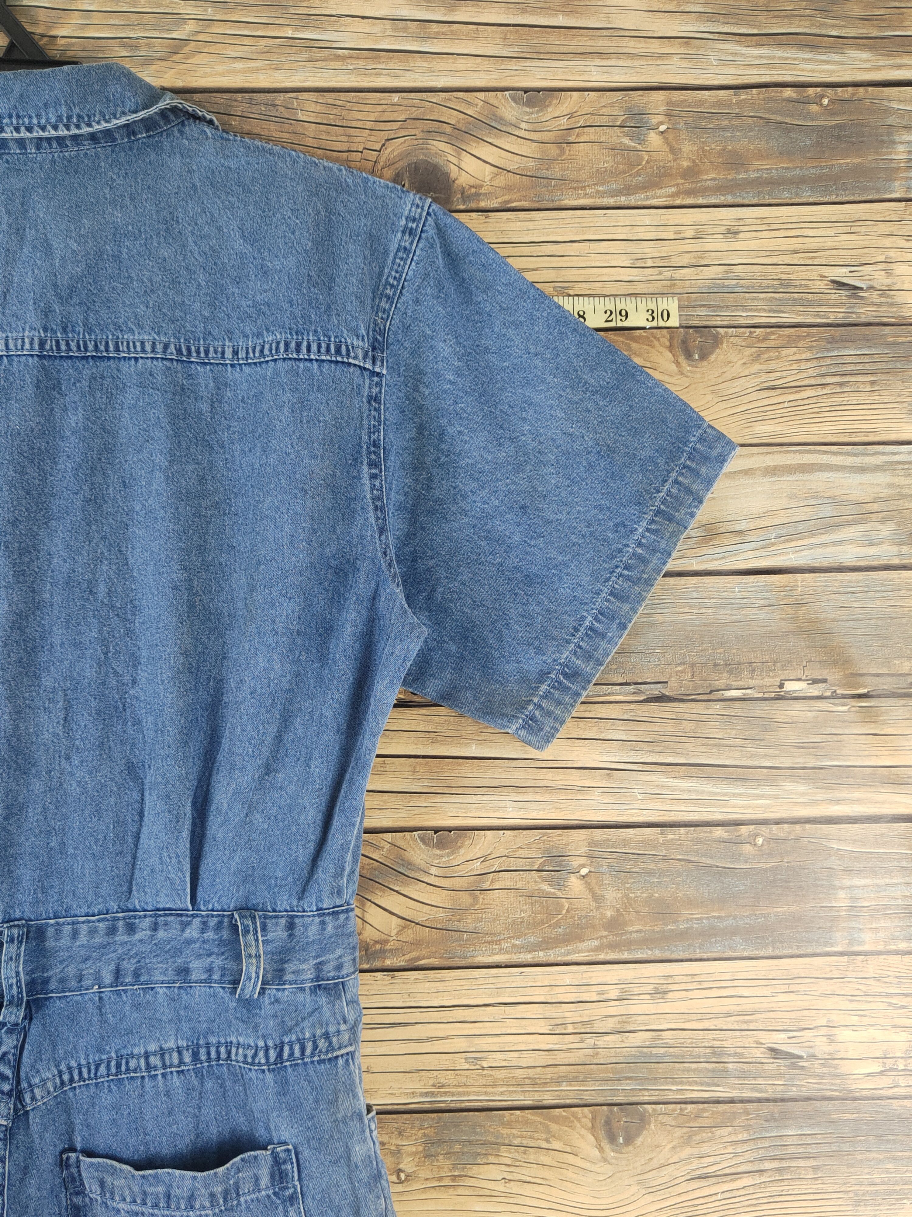 Vintage L.H Studio Blue Denim Short Sleeve Coveralls Size 29" - 17 Thumbnail