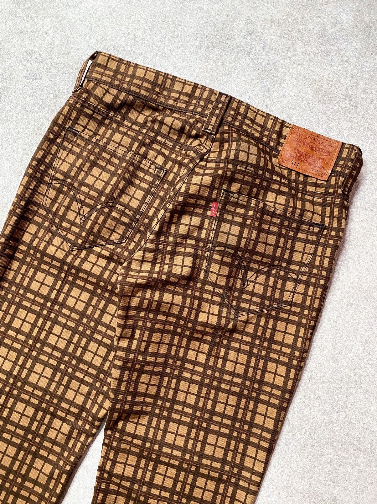 Levi's Vintage Levis Plaid Checkered Brown Jeans Size US 34 / EU 50 - 4 Thumbnail