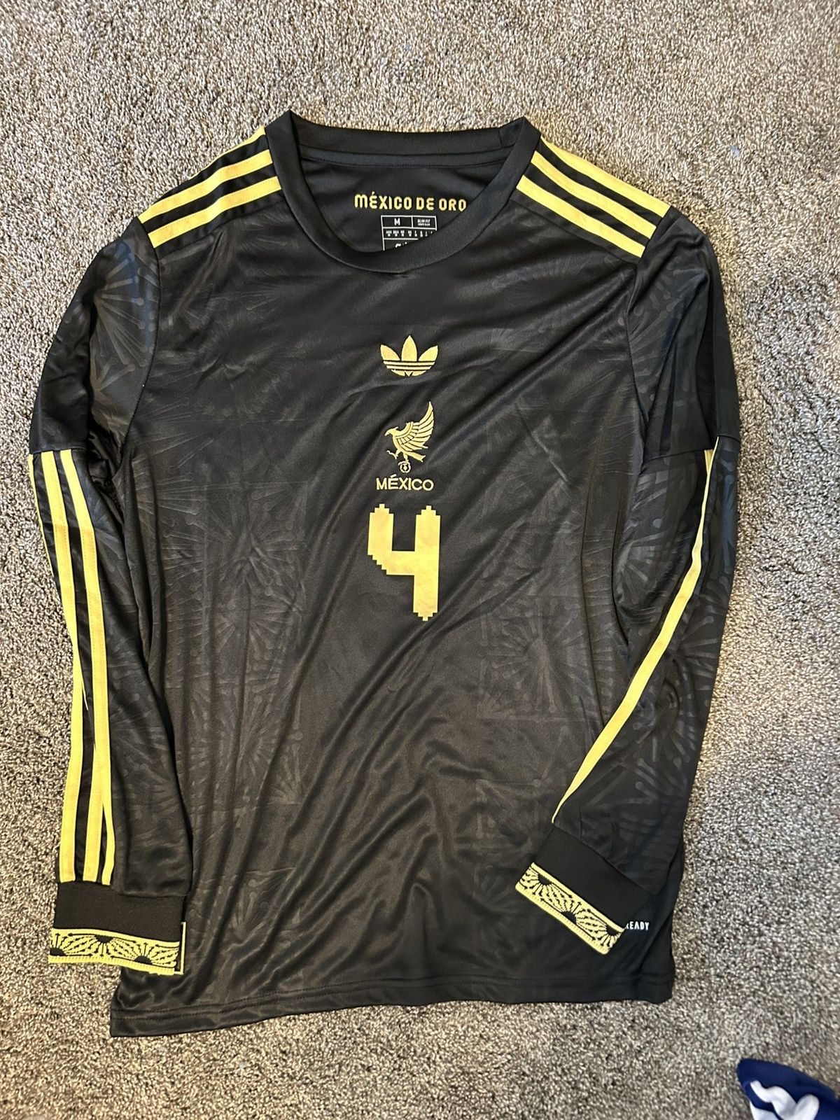 Mexico Black Gold Long Sleeves Jersey Alvarez Medium