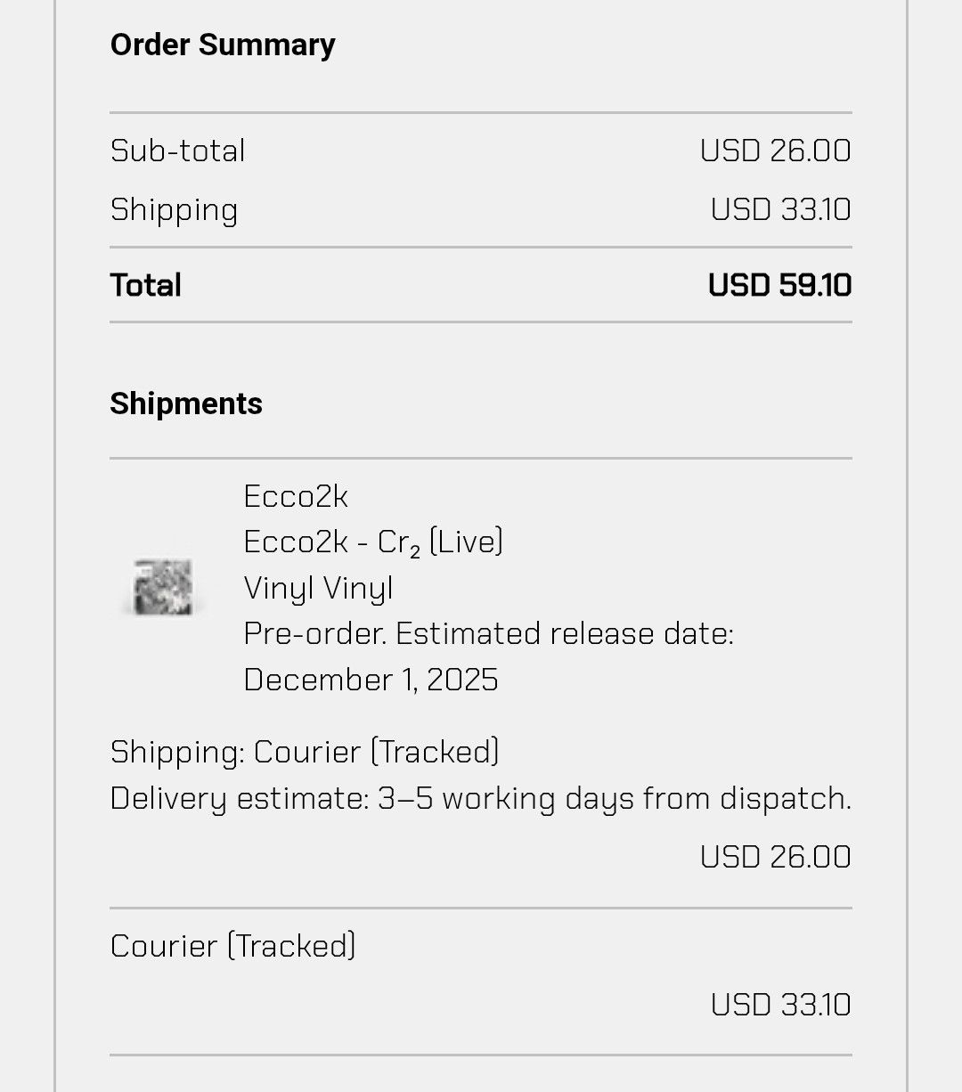 Other Ecco2k - Cr₂ (Live) 1st Press Vinyl Size ONE SIZE - 6 Thumbnail
