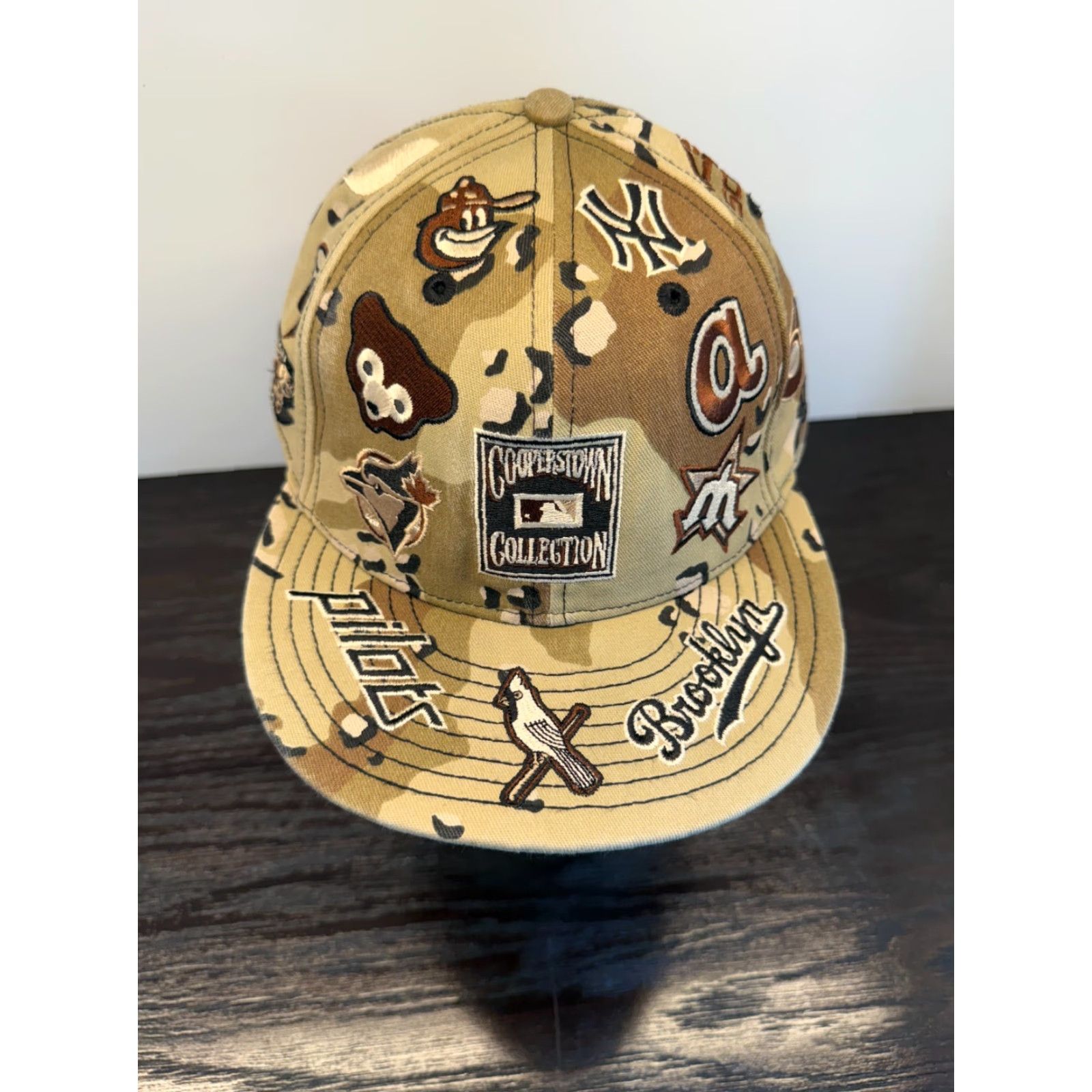 New Era VINTAGE Cooperstown Collection Baseball Cap Mens Fitted 7 3/8 Beige Camo Cotton 59Fifty USA Size ONE SIZE - 2 Thumbnail