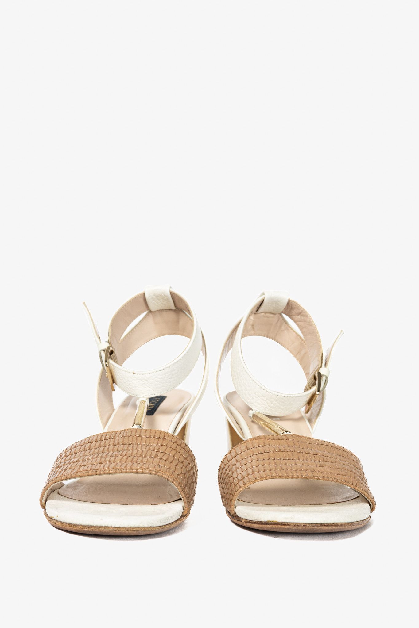 Escada Escada SS14 Snakeskin-Embossed T-Strap Mirror-Heel Sandals Size US 7.5 / IT 37.5 - 2 Thumbnail