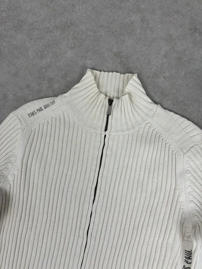 Jean Paul Gaultier 2000s Jean Paul Gaultier Cream Cotton Ribbed Zip-up Sweater Size US M / EU 48-50 / 2 - 5 Thumbnail