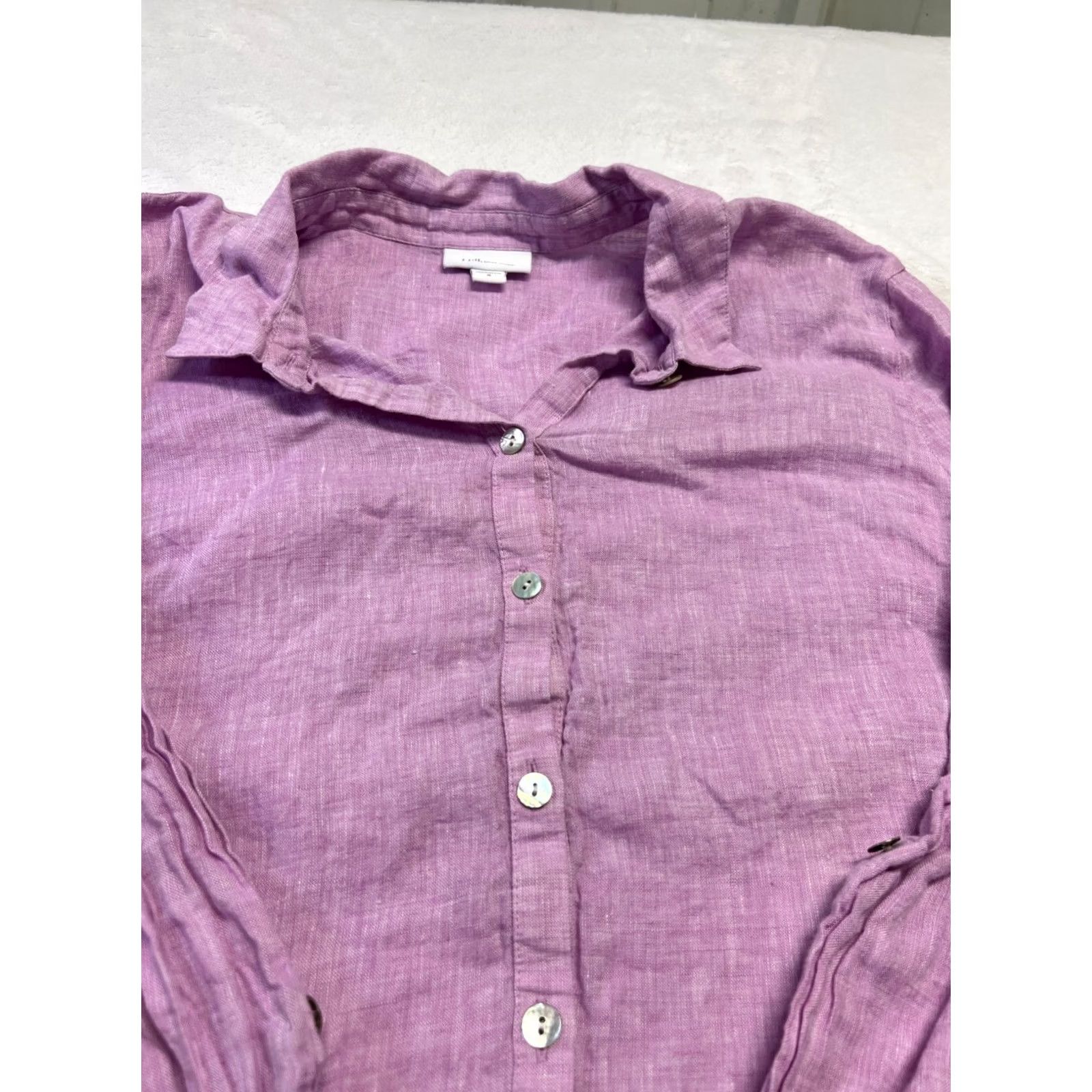 J. Jill J. Jill Love Linen Tunic Top Blouse M Lilac 100% Linen Long Sleeve Popover Collared Buttoned Relaxed Fit Women Linen Top Size M / US 6-8 / IT 42-44 - 7 Thumbnail