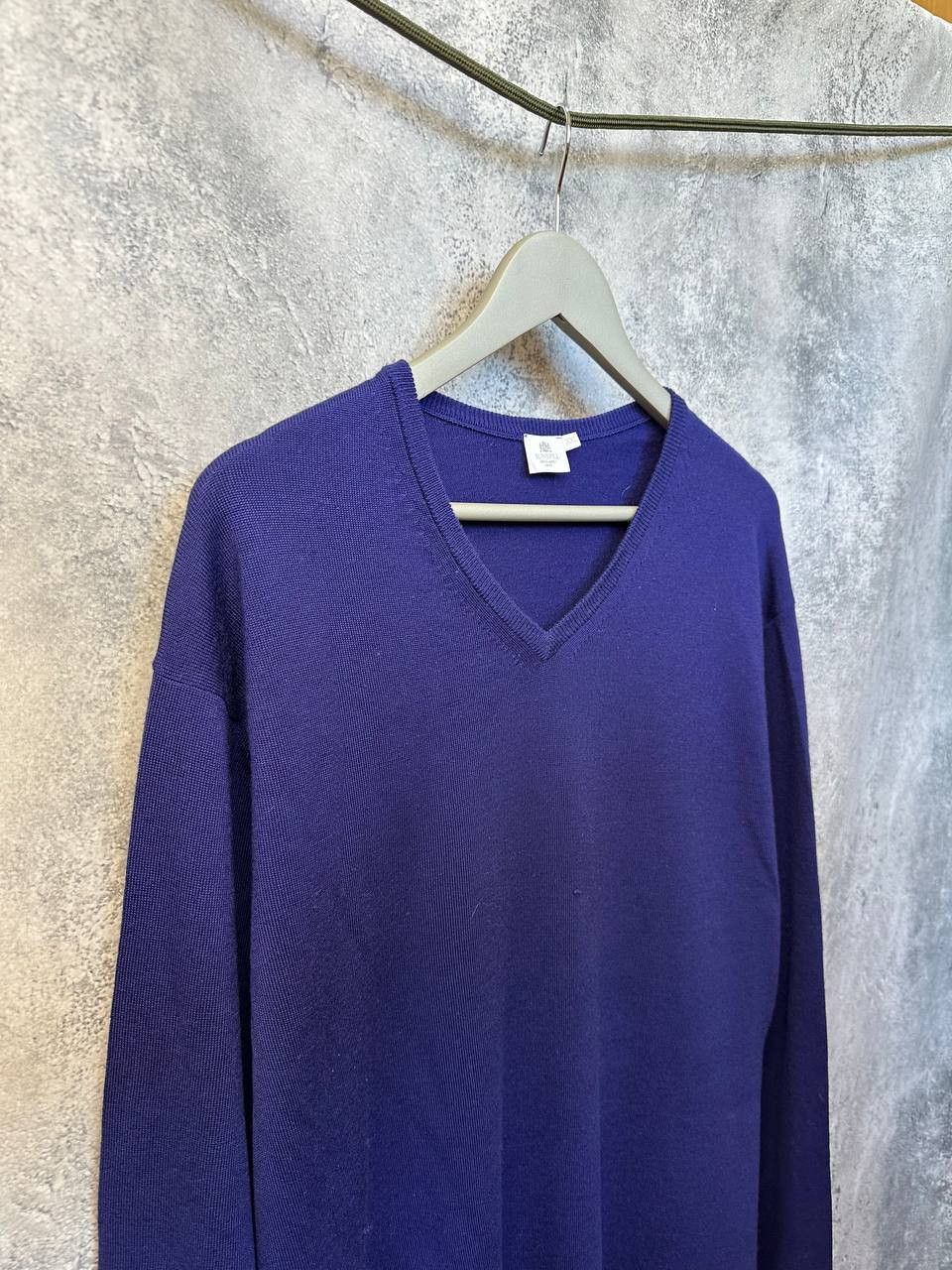 Sunspel Sunspel Merino Wool Sweater V-Neck Vintage Jumper Purple LS Size US XXL / EU 58 / 5 - 4 Thumbnail