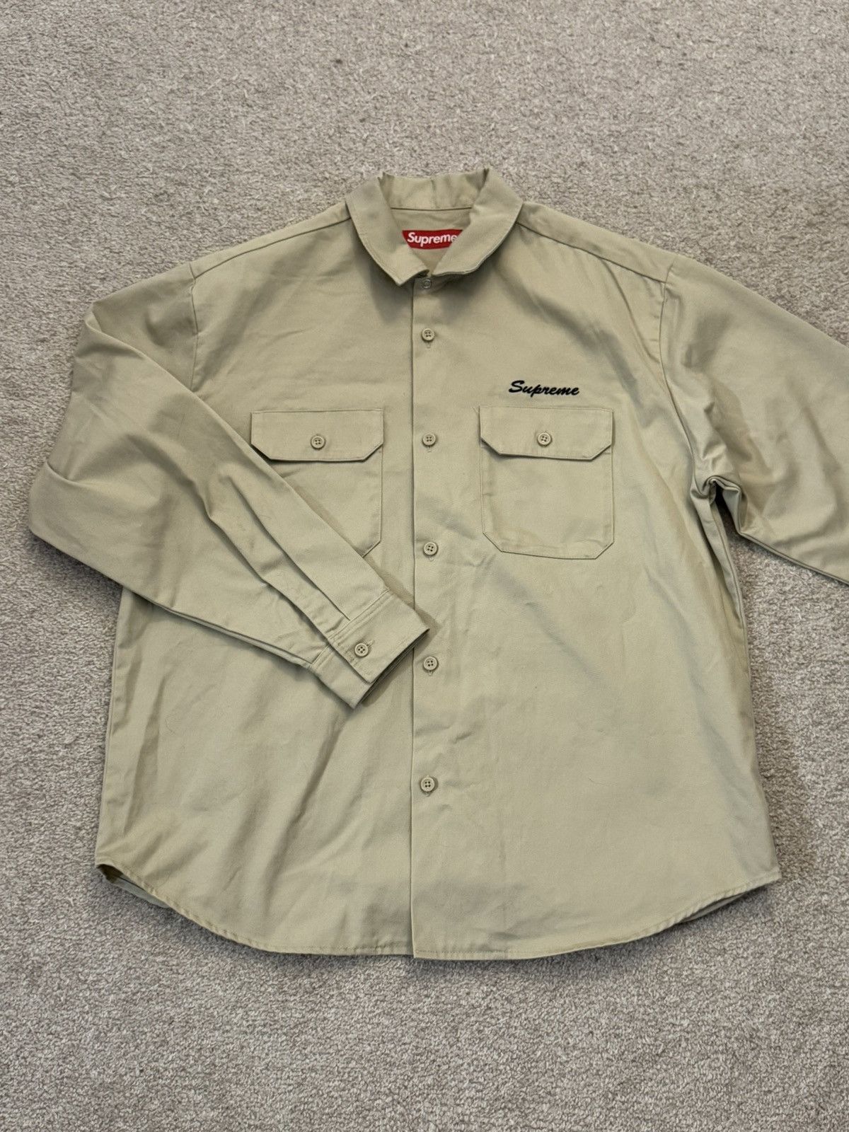 Supreme Supreme Our Lady God Bless Work Shirt (Beige) Size US M / EU 48-50 / 2 - 6 Thumbnail