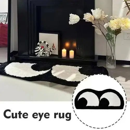 Japanese Brand × Vintage Cute Big Eyes Rug Black Carpet 60x160cm Size ONE SIZE - 3 Thumbnail