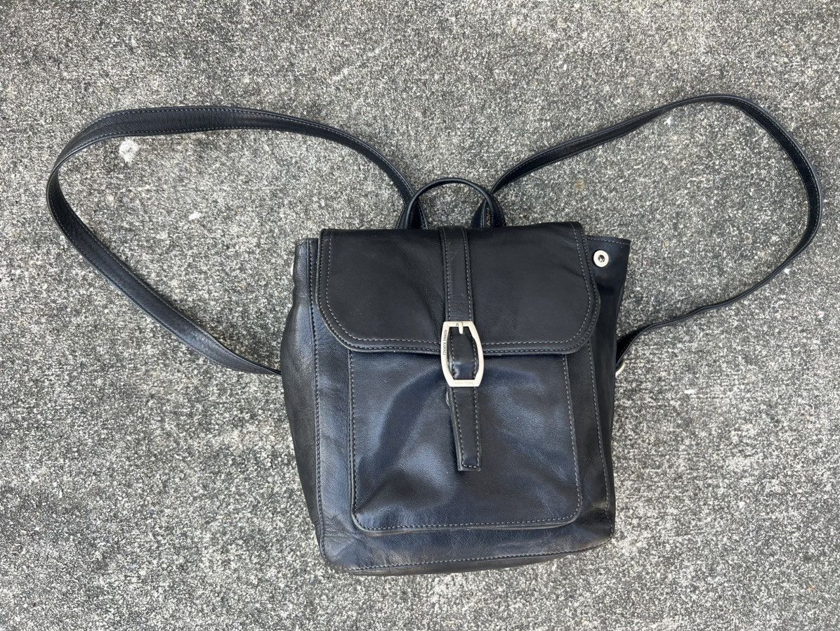 Leather Vintage 80s 90s Norma Kamali Patina Black Leather Backpack Size ONE SIZE - 5 Thumbnail