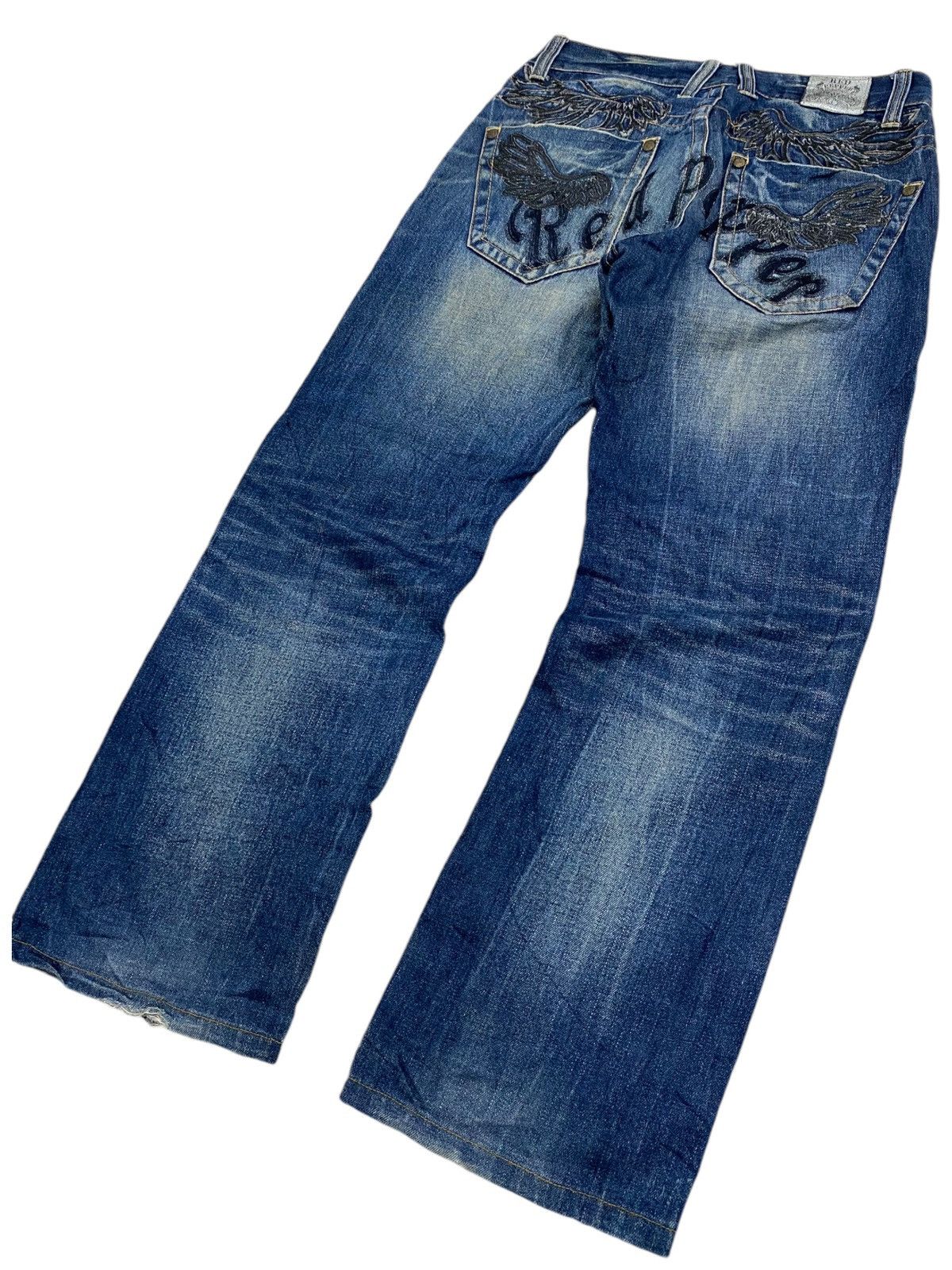 GOSTAR DE FUGA × Japanese Brand Flare Red Pepper Japan Denim Embroidery Mud Washed Distress Size US 32 / EU 48 - 4 Thumbnail