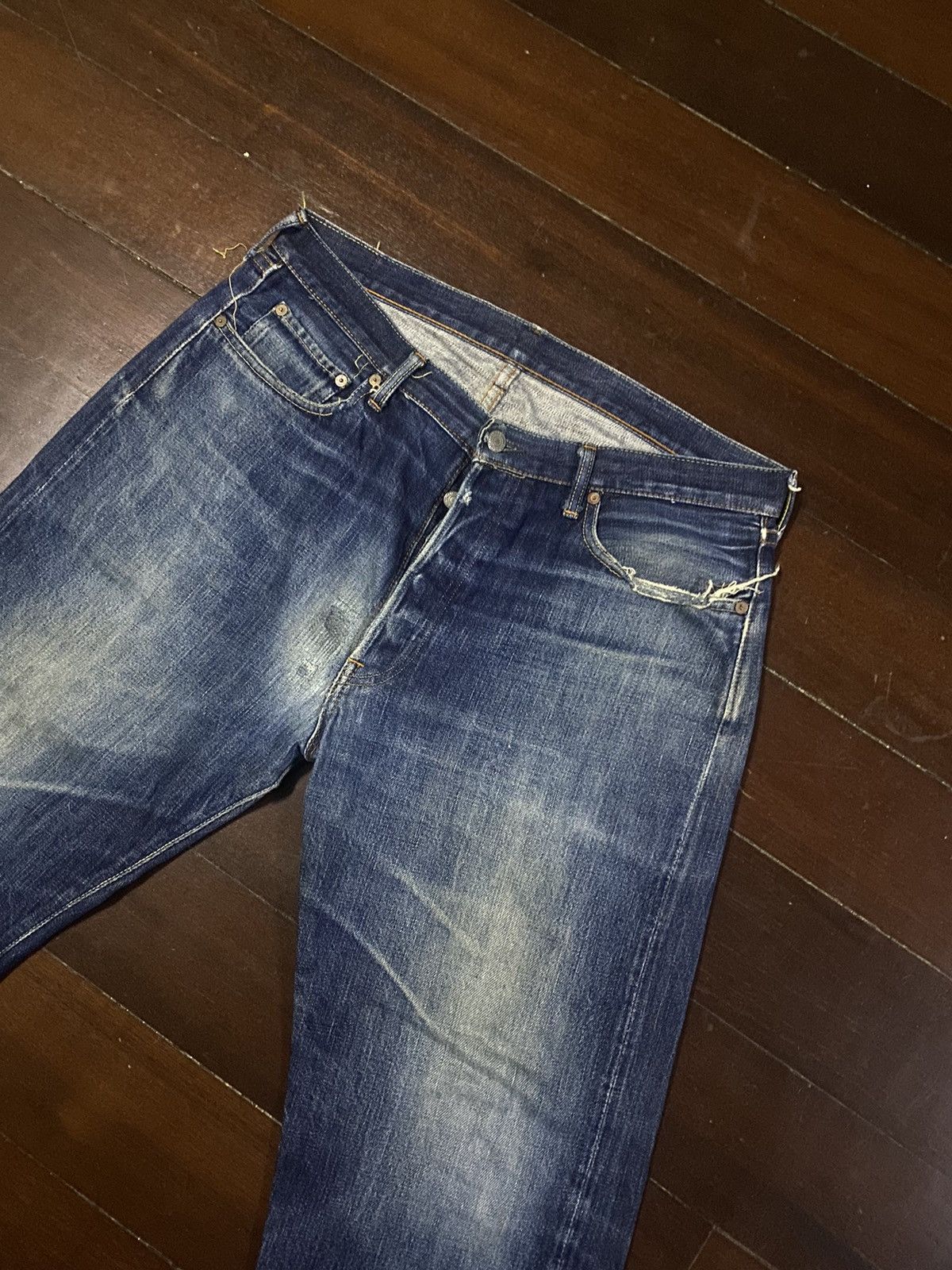 Orslow FIRE🔥 Vintage fullcount distressed wide leg selvedge denim Size US 36 / EU 52 - 7 Thumbnail