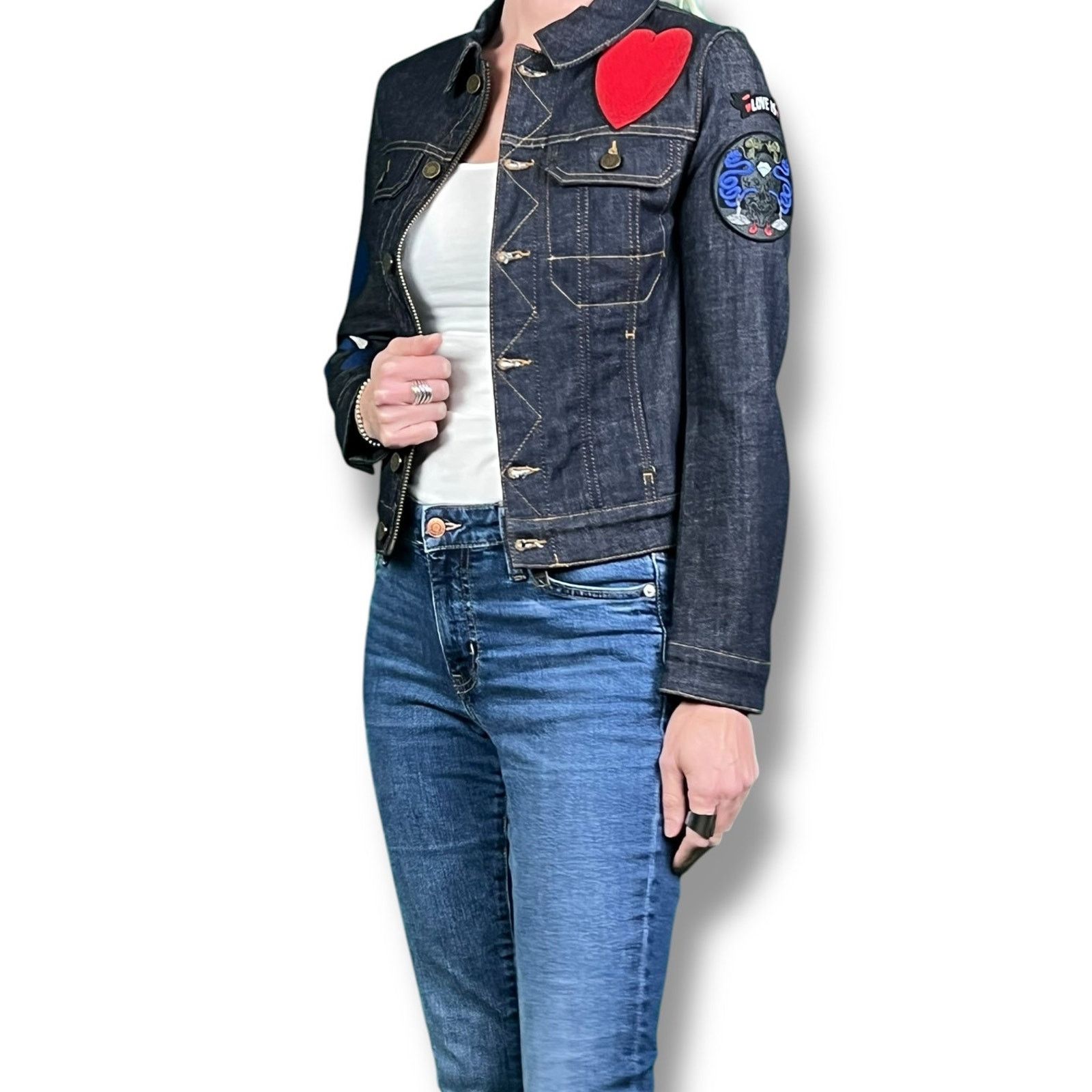 Zadig & Voltaire Zadig & Voltaire Women's XS Heart Snake Patch Denim Jacket Size XS / US 0-2 / IT 36-38 - 7 Thumbnail