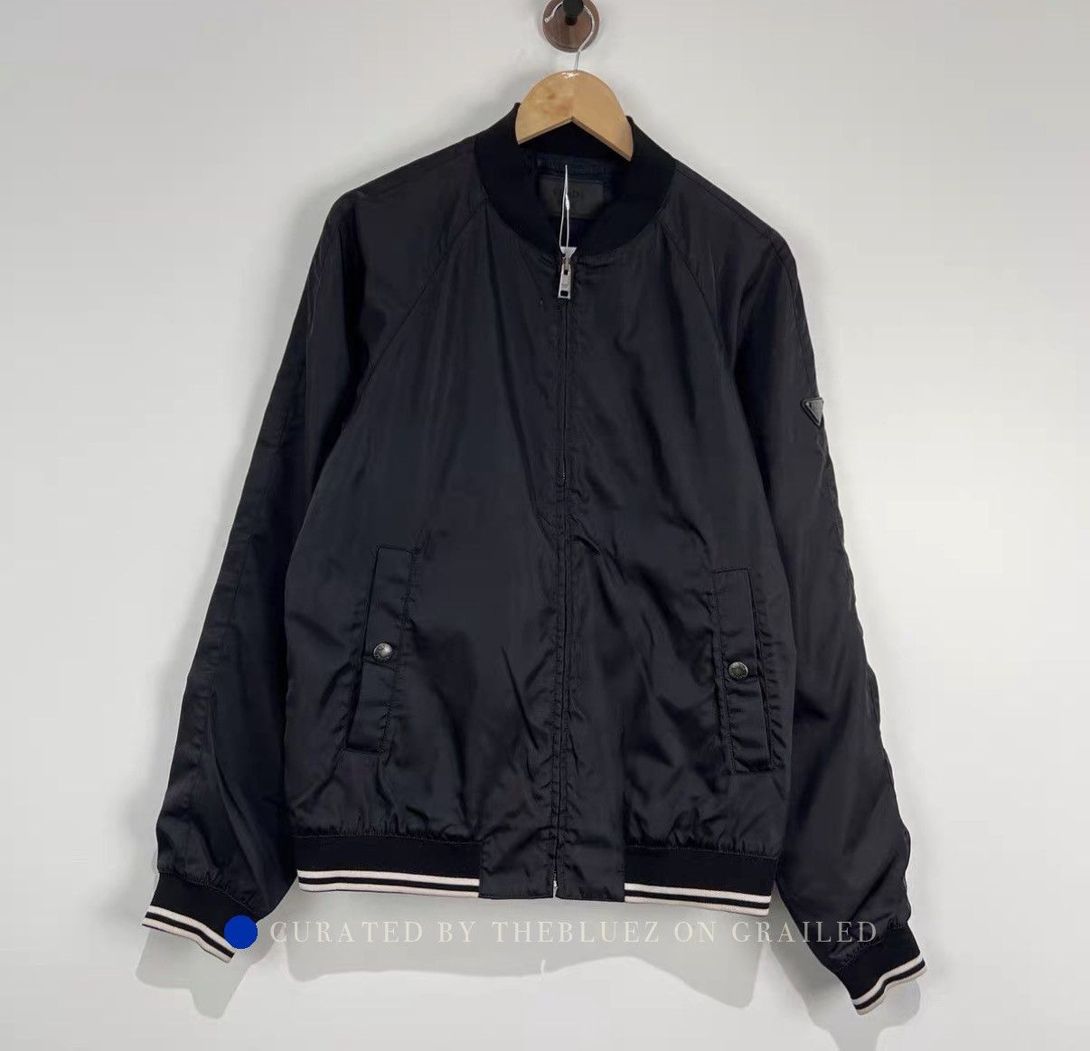 Prada Black Baseball Jacket with Triangle Logo Size US M / EU 48-50 / 2 - 1 Thumbnail