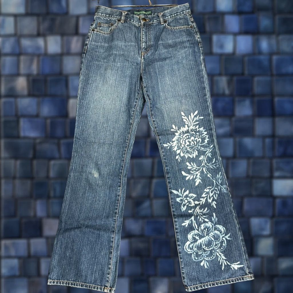 CO Lauren Jeans Co Ralph Lauren Jeans Womens Bootcut Floral Distressed Knee Size 6 Blue Size 28" / US 6 / IT 42 - 1 Thumbnail