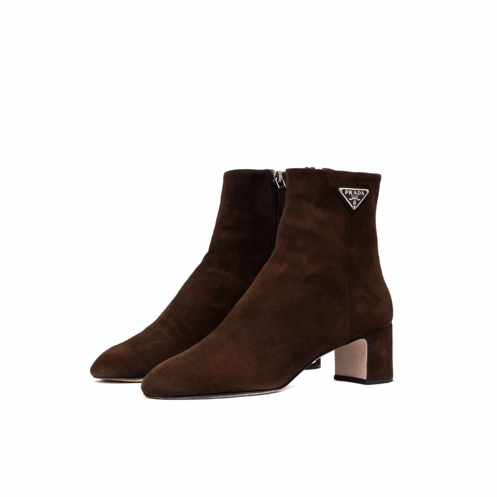 Prada 1.6k.$ Prada Brown Suede Ankle Side Zip Triangle Logo Boots Size US 5 / IT 35 - 2 Thumbnail