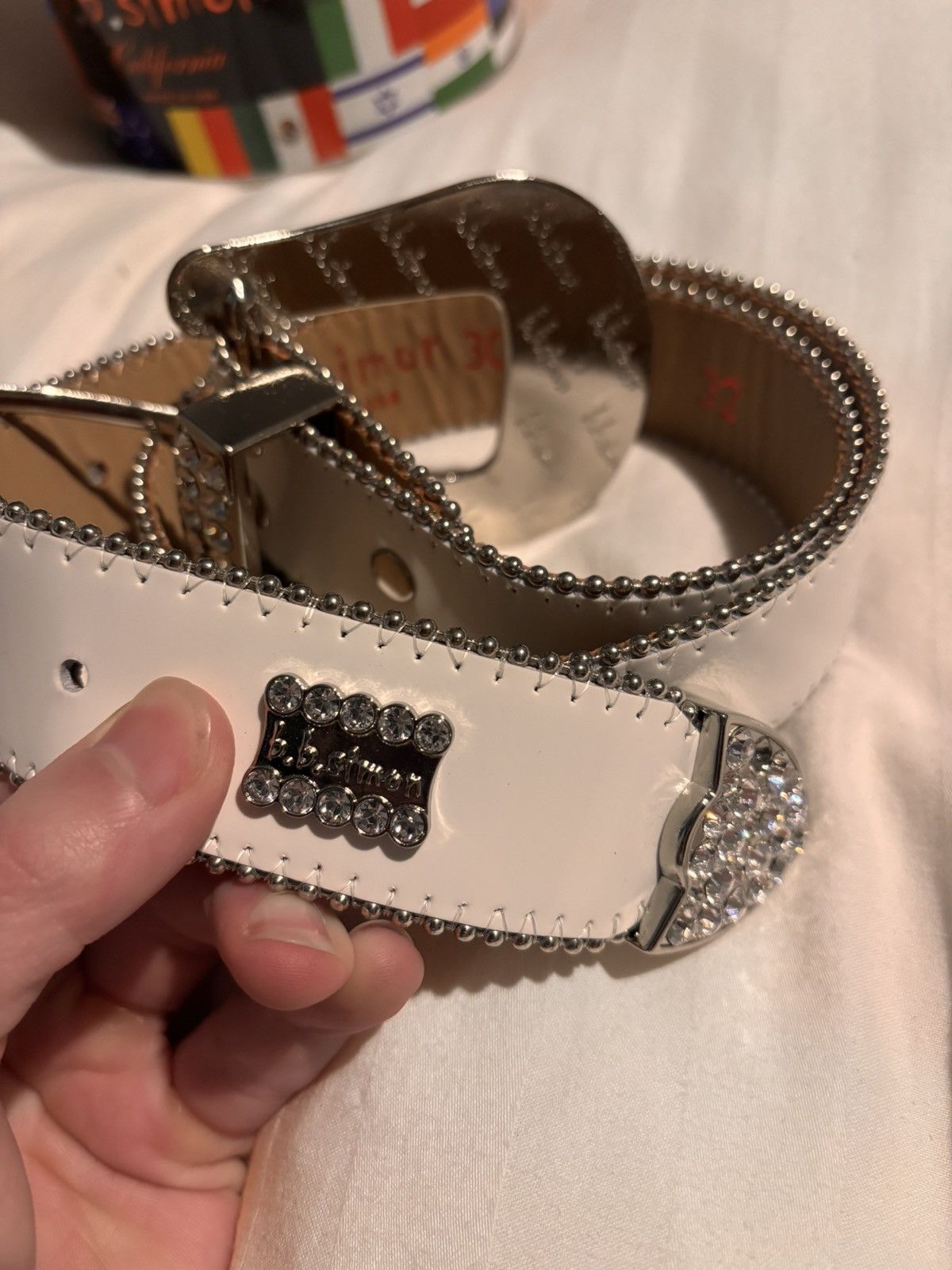 B.B. Simon B.B Simon Studded White Belt Size 32 - 4 Thumbnail