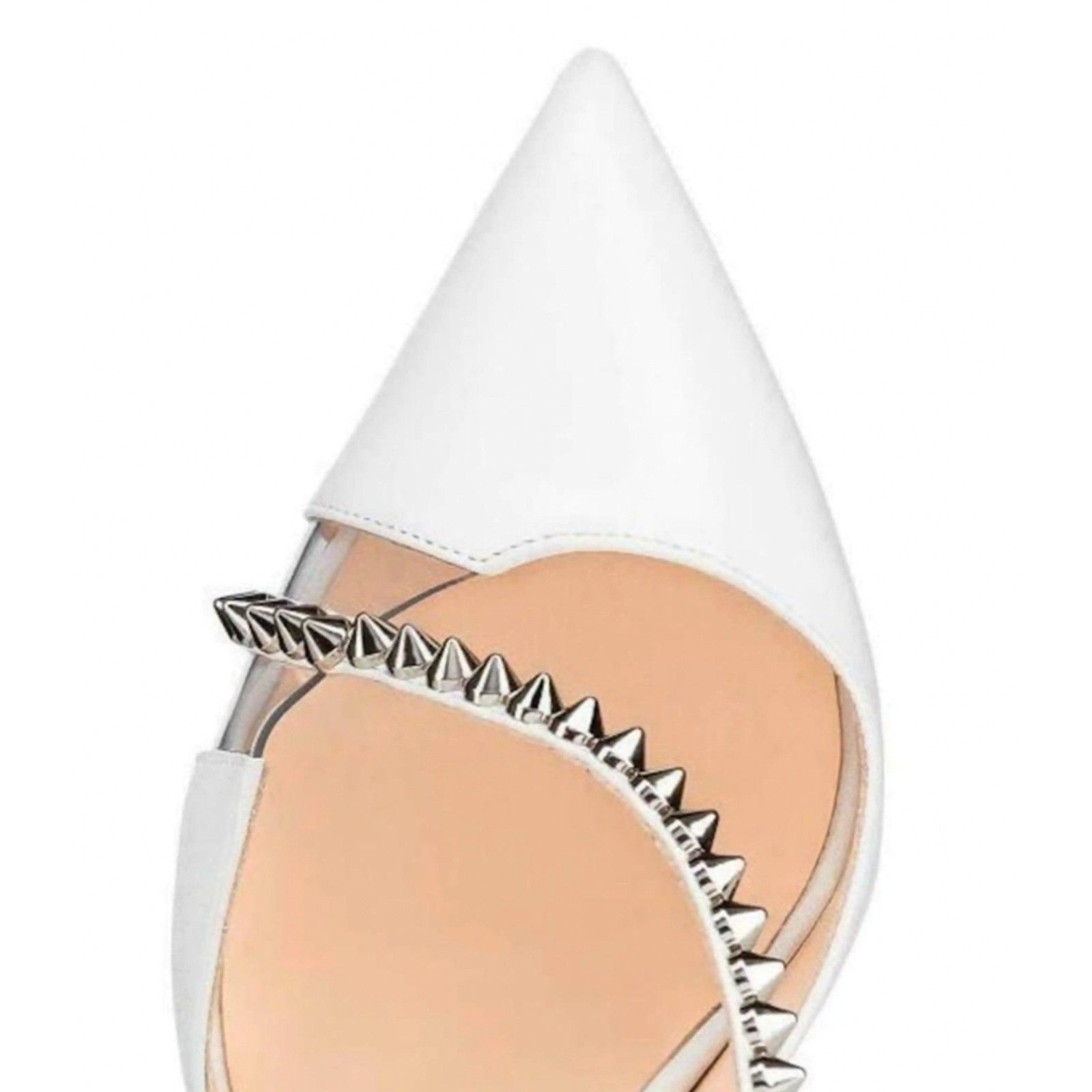 Christian Louboutin Spike Cross 100 White PVC Silver Criss Strap Heel Pump 42 Size US 12 / IT 42 - 6 Thumbnail