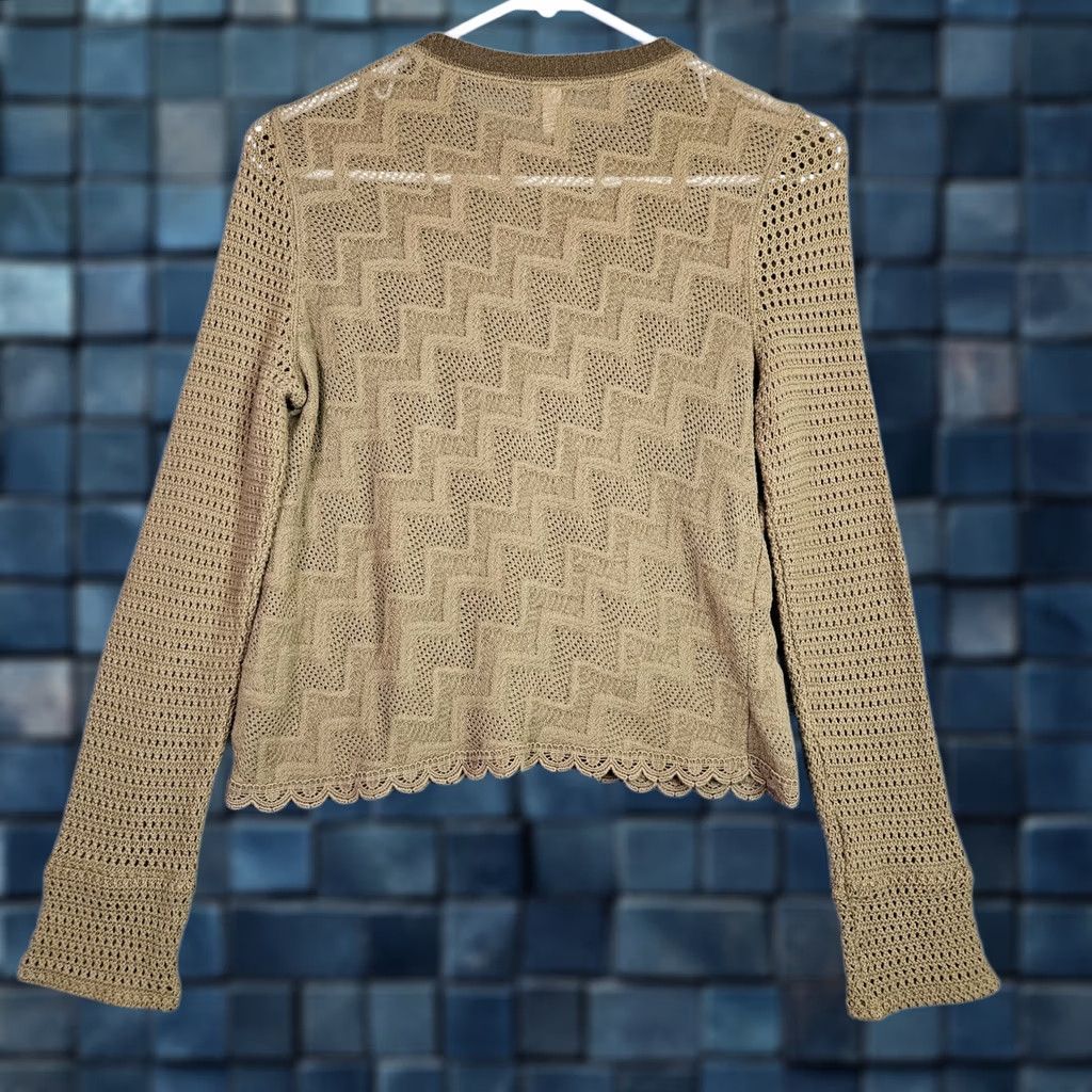 Free People Free People Women's Olive Green Crewneck Open Knit Long Sleeve Boho Top Sz S Size S / US 4 / IT 40 - 1 Thumbnail