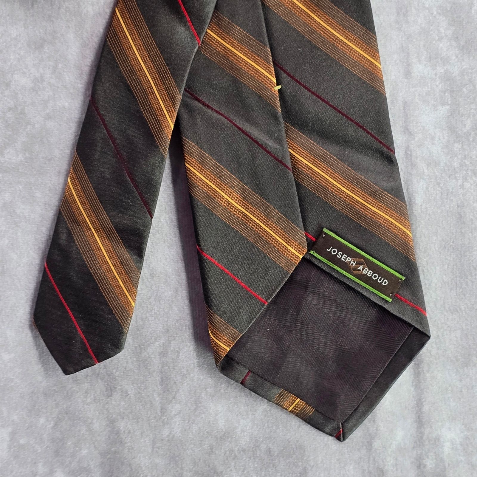 Joseph Abboud Joseph Abboud Brown Orange Stripe 100% Silk Italy Neck Tie Size 30 - 6 Thumbnail