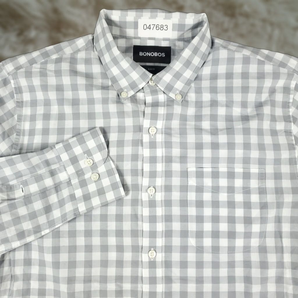 Bonobos Bonobos Men's Casual Button-Up Shirt Gray Check Long Sleeve Medium Size US M / EU 48-50 / 2 - 1 Thumbnail