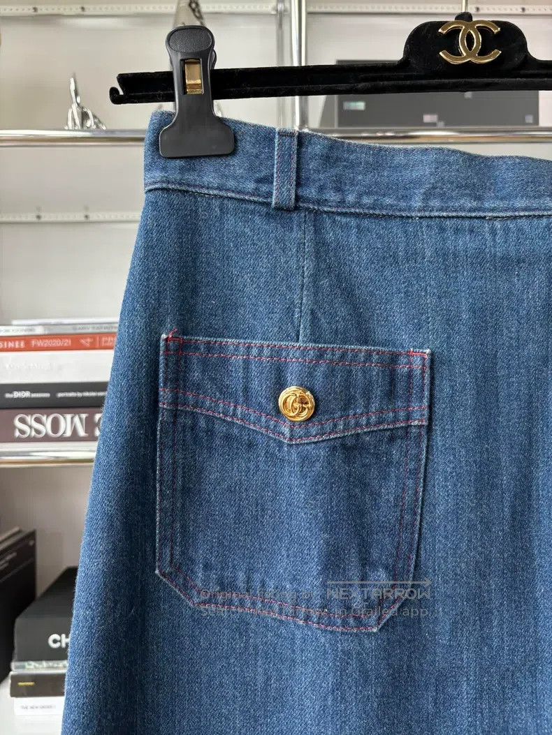 Gucci Gucci Dark blue denim double G gold buckle skirt Size 25" / US 0 / IT 36 - 2 Thumbnail
