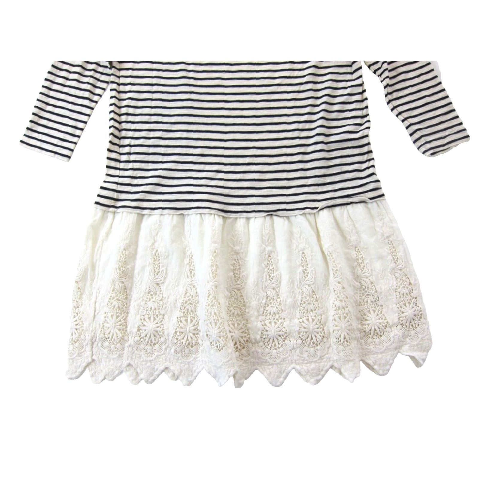 Soft Surroundings Soft Surroundings Shirt Womens M Ivory Stripe 3/4 Sleeve Tunic Dress Cotton Embroidered Midi Dress Size M / US 6-8 / IT 42-44 - 8 Thumbnail
