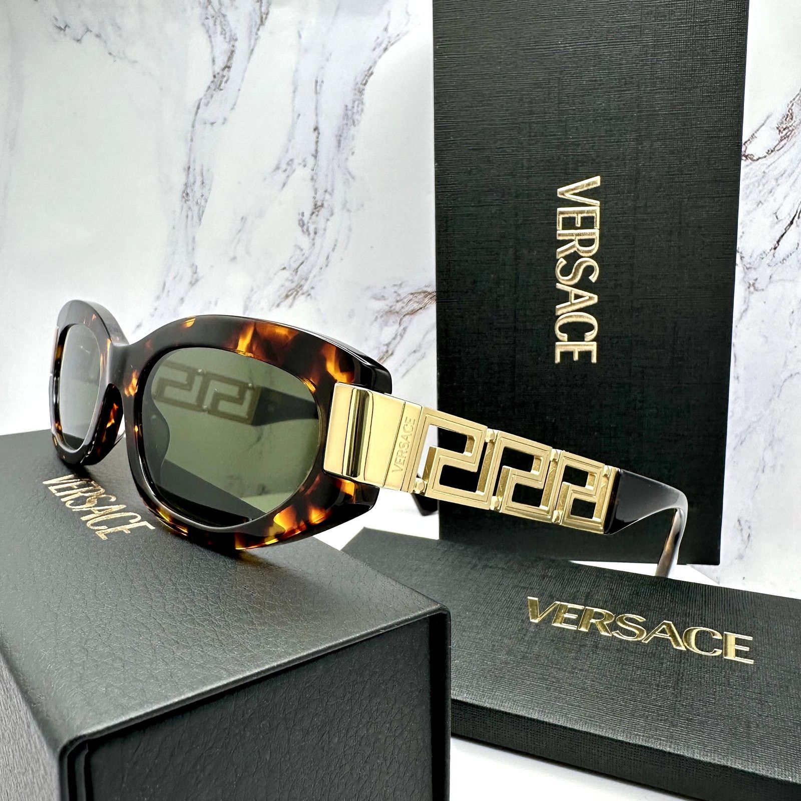 Versace New VERSACE Sunglasses Brown Gold Acetate & Metal Cat Eye Size ONE SIZE - 1 Thumbnail